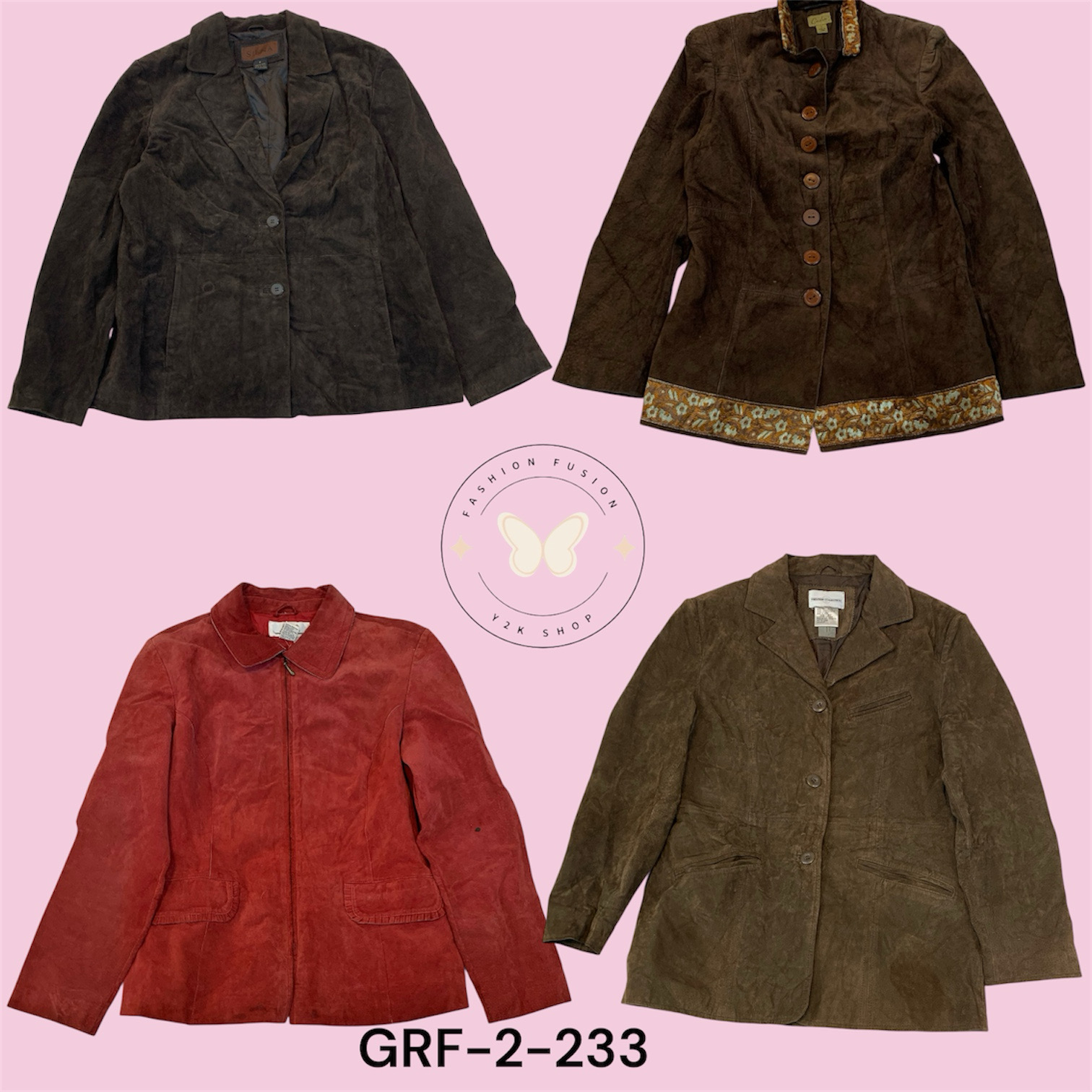 Veste en cuir suédé premium doux – Marron (GRF-2-2..