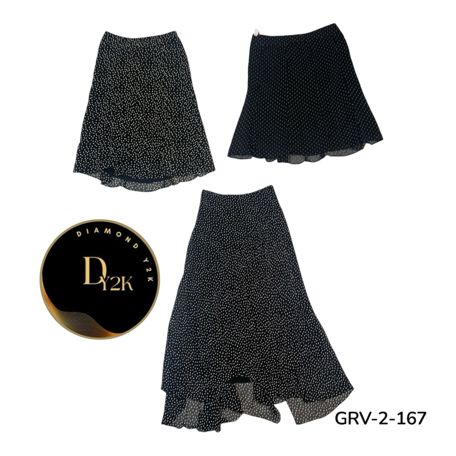 Black Polka Dot Printed Poly Skirt – Y2K Vintage S..