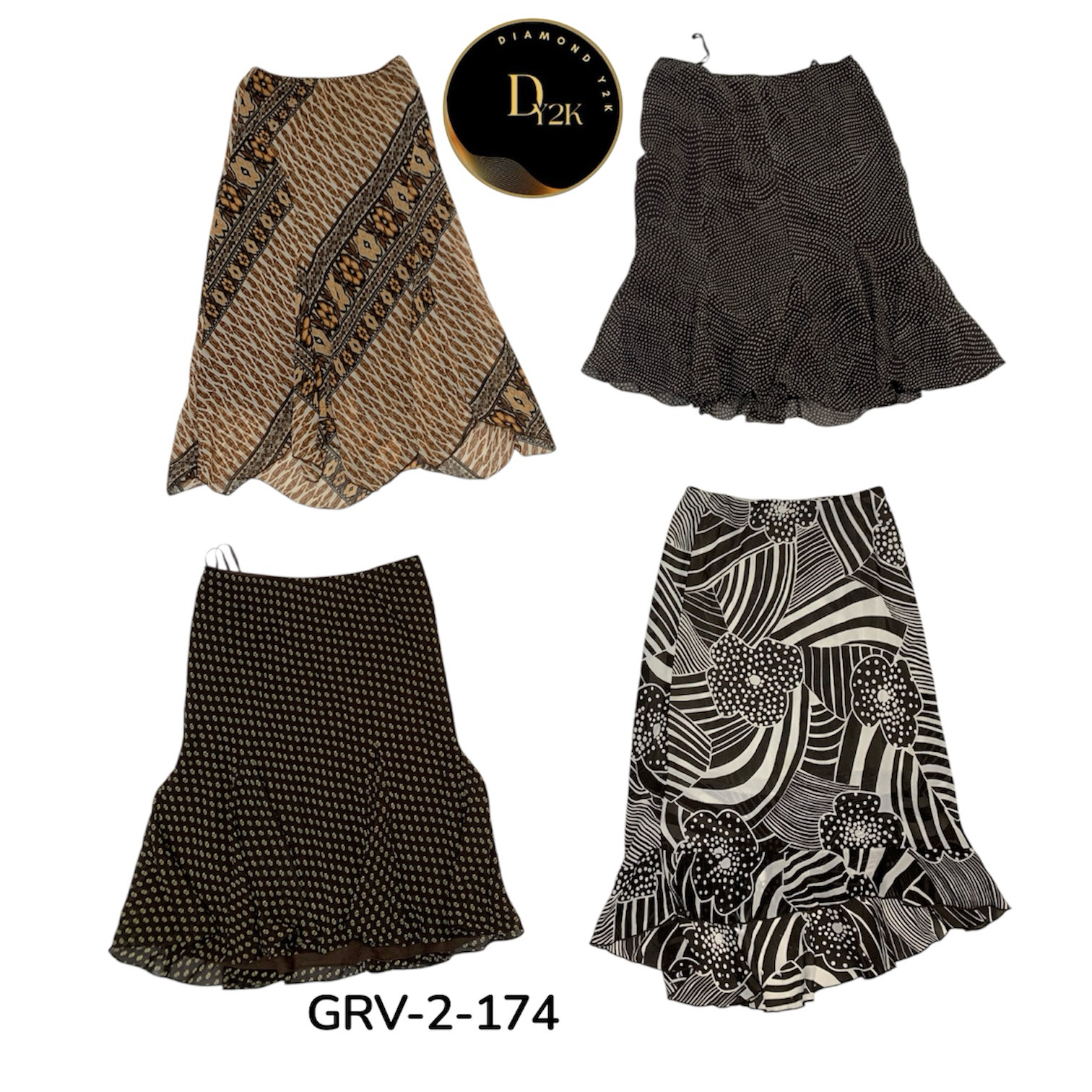 Brown Print Poly Skirt – Trendy Vintage Style (GRV..