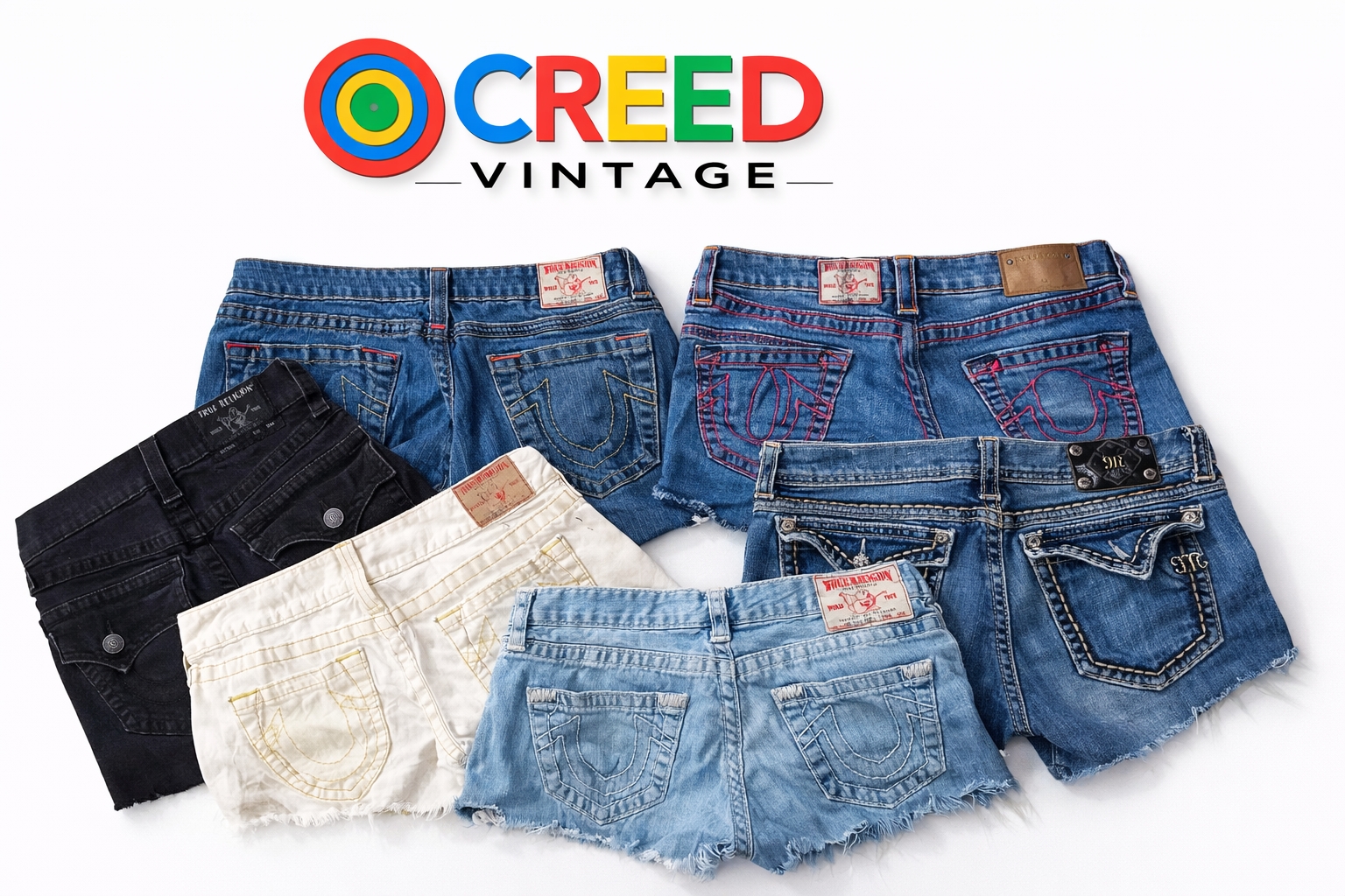 CR6698 Upcycled Y2K Miss Me & True Religion Shorts
