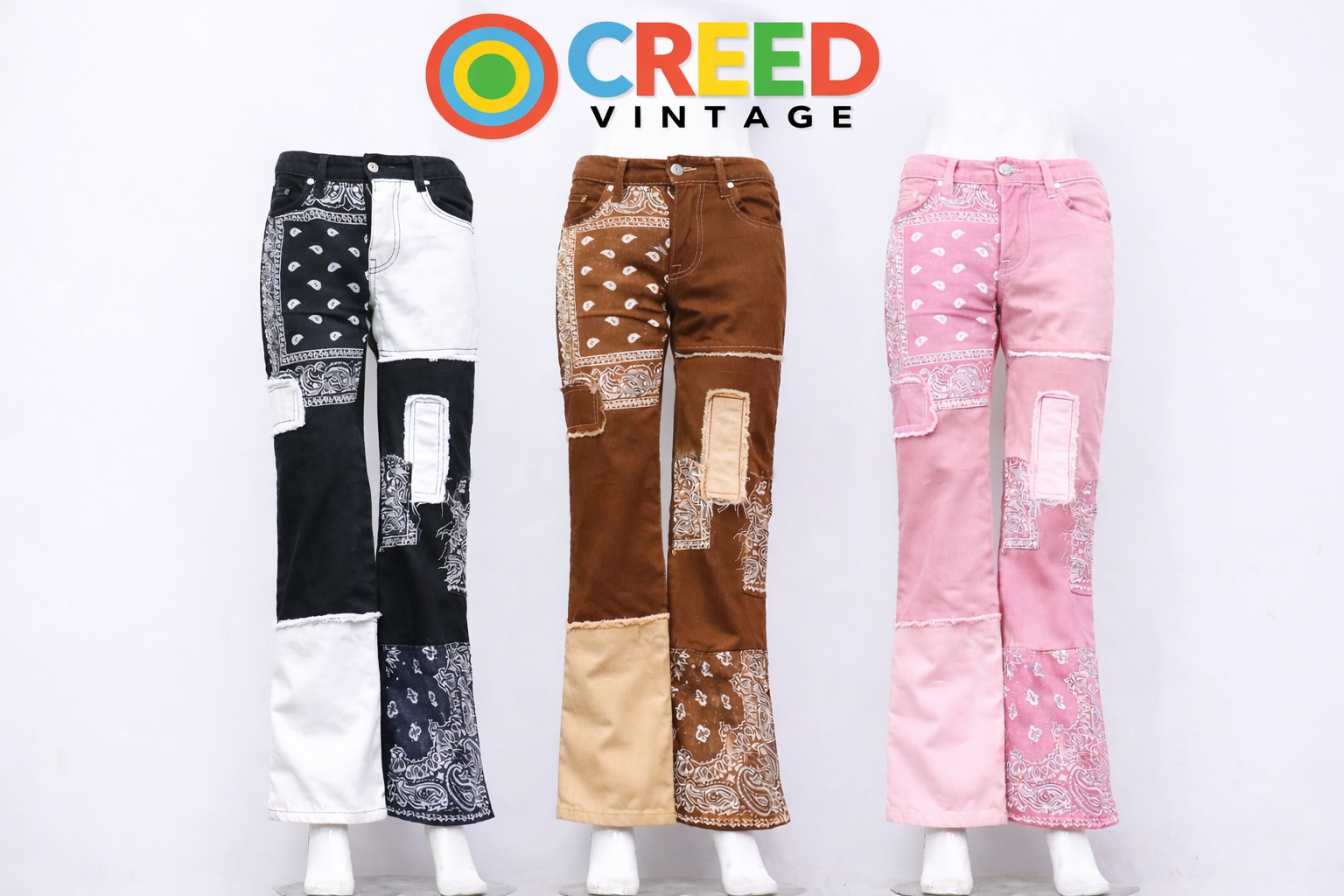 CR1346 Upcycled Bandana Patchwork Denim Pants