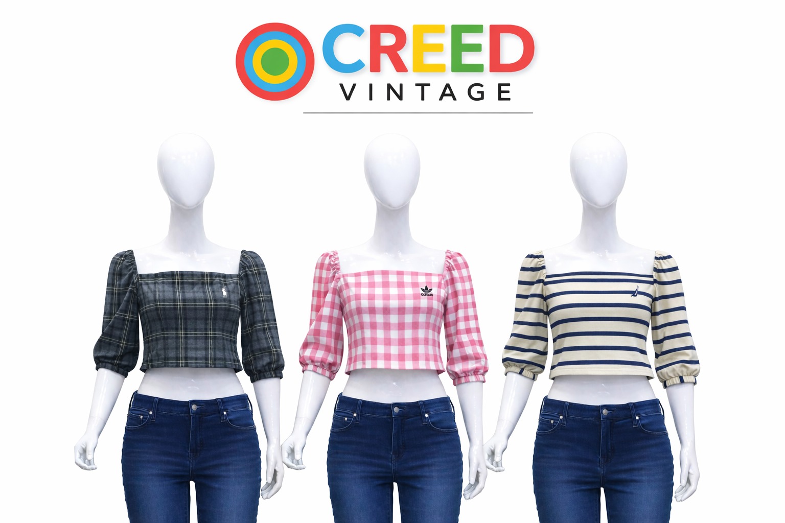 CR1350 Upcycled Plaid Square-Neck Crop Top