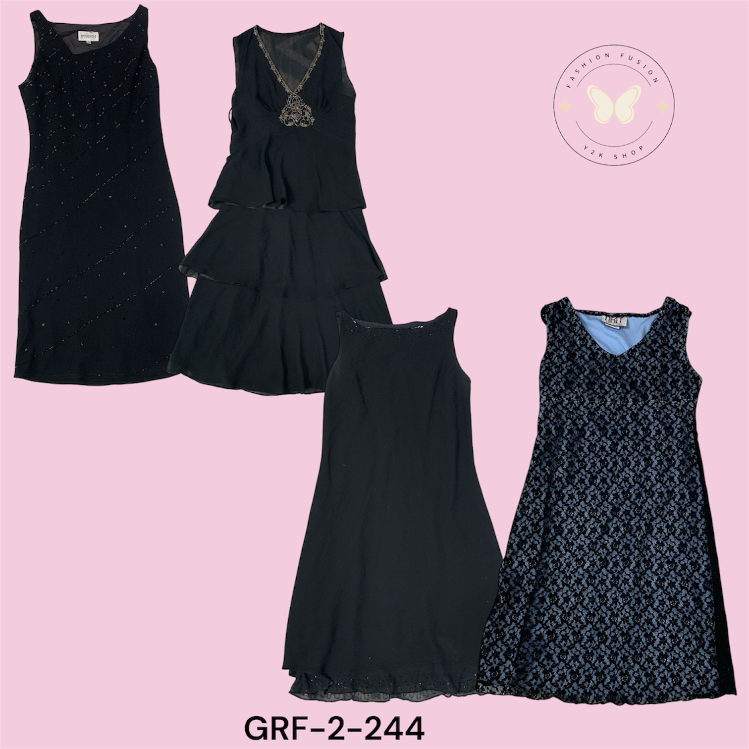 Women’s Black Printed Polyester Dress (GRF-2-244)
