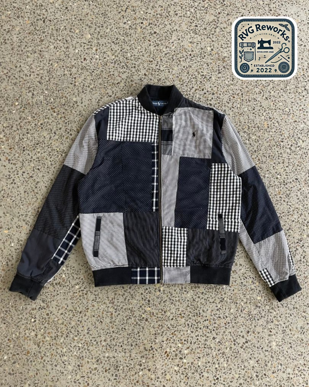 Jaqueta Bomber Harrington em Patchwork Upcycled RL