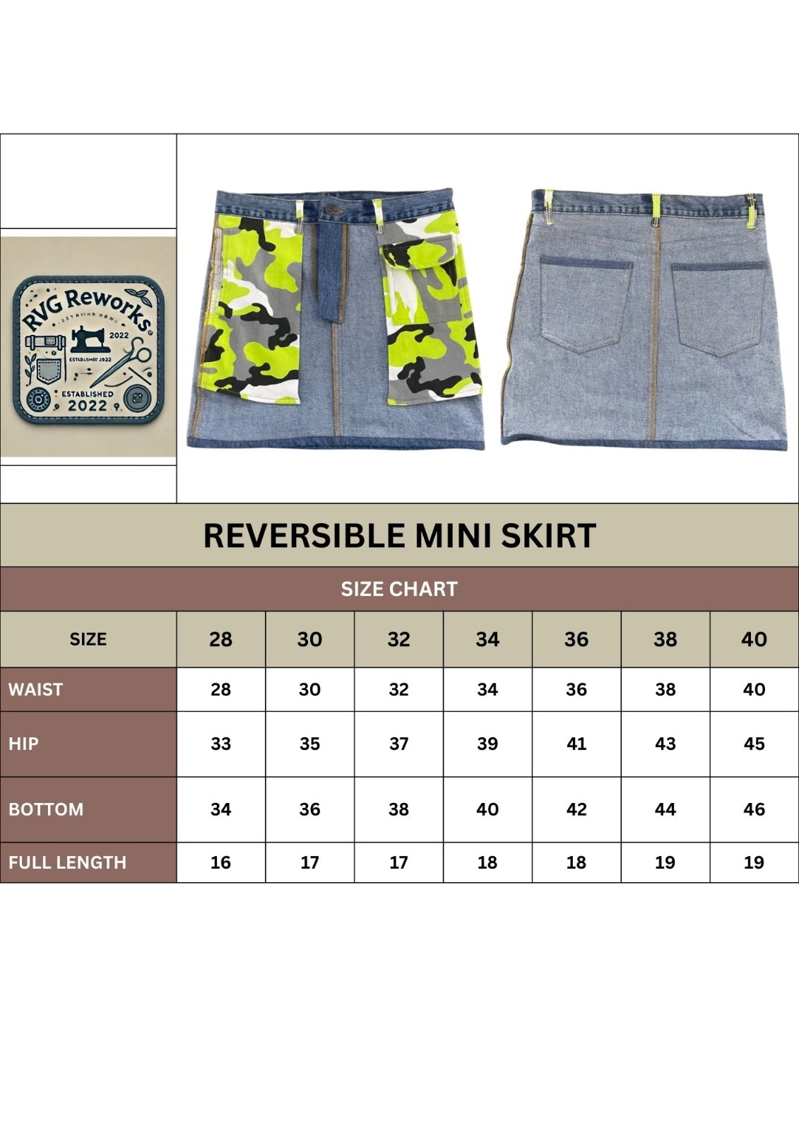 Upcycled Denim Cargo Camo Mini Skirt