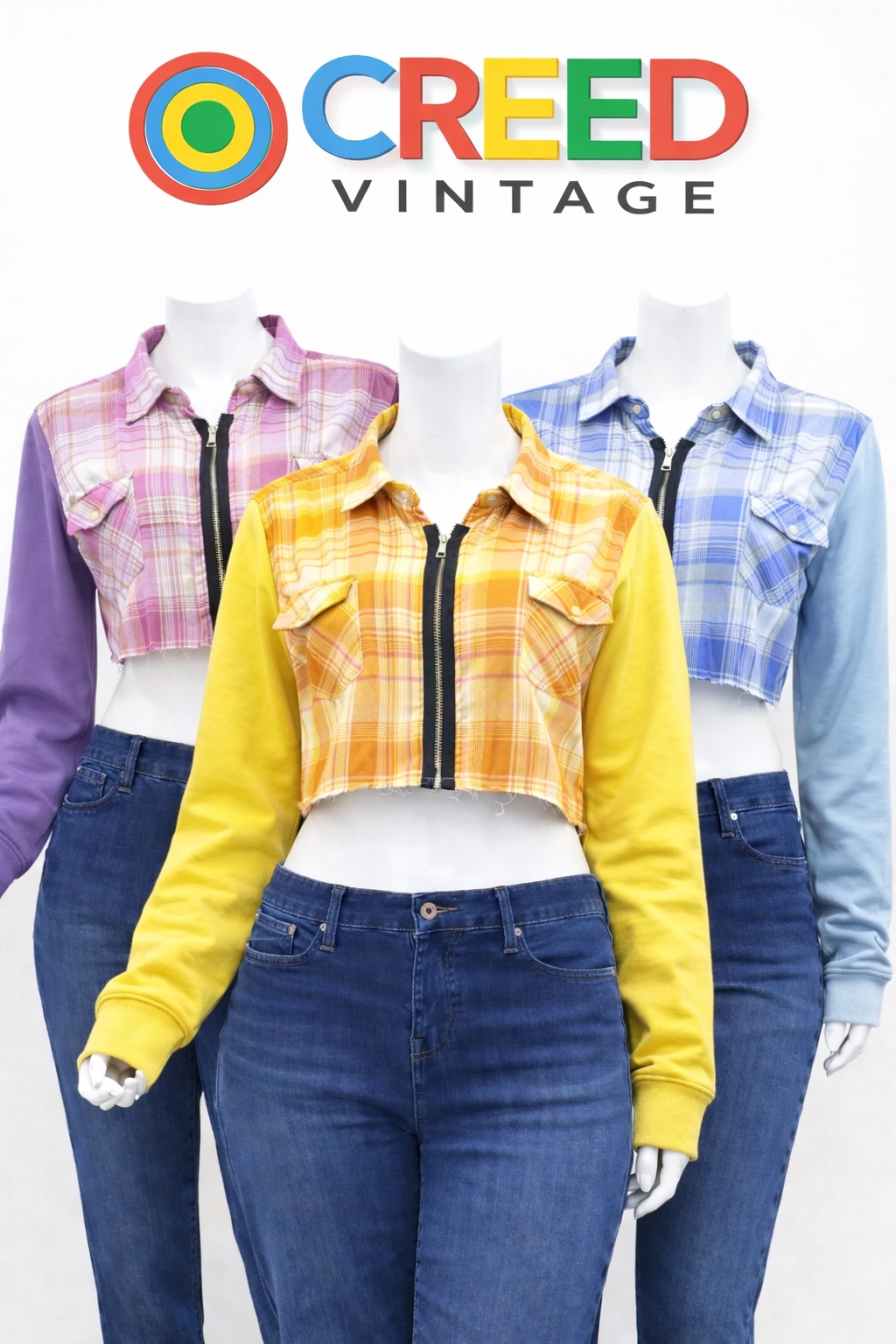 CR1358  Upcycled Zip-Front Crop Jacket