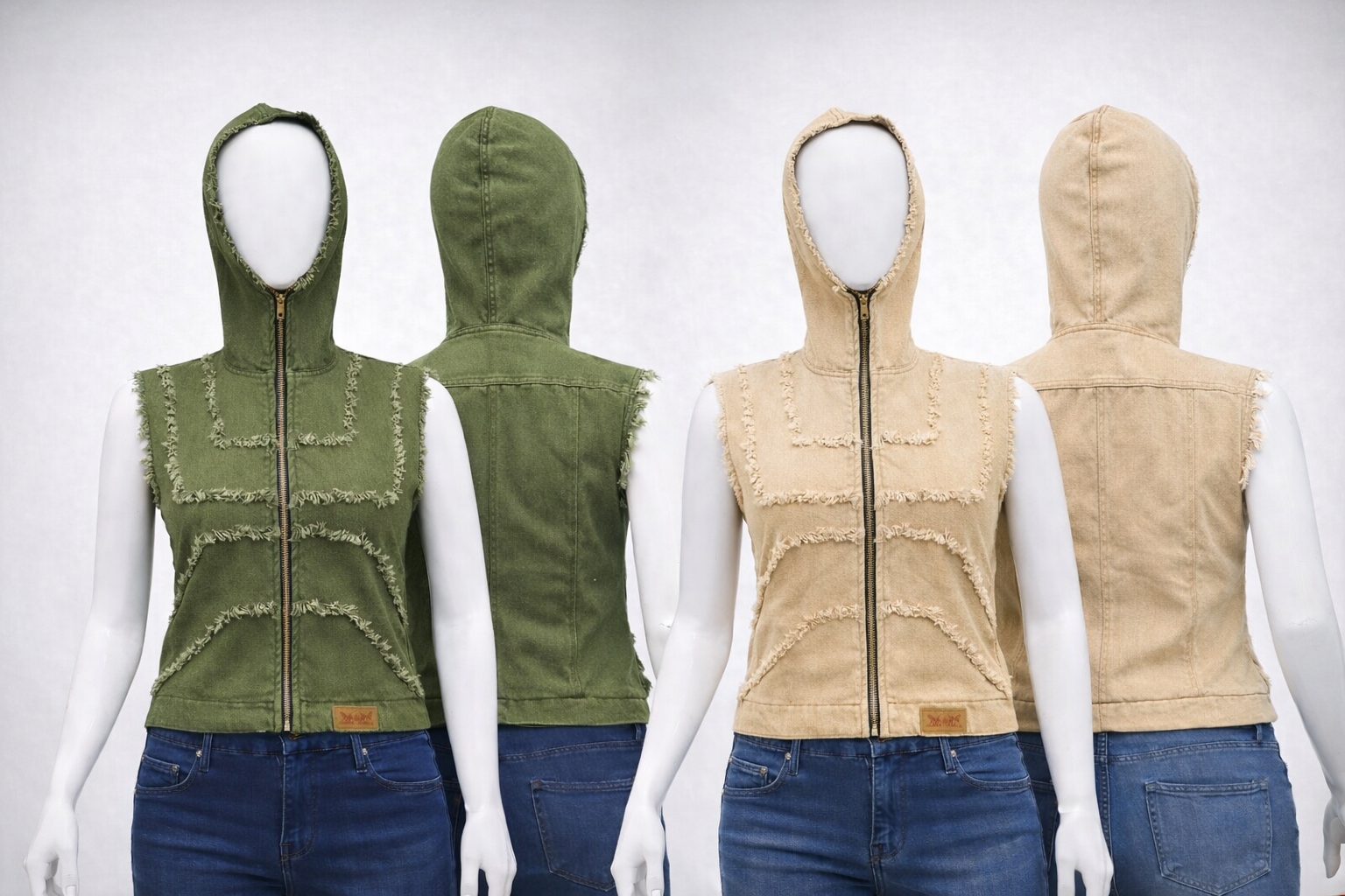 CR1386 Upcycled Raw Edge Denim Kapuzenweste