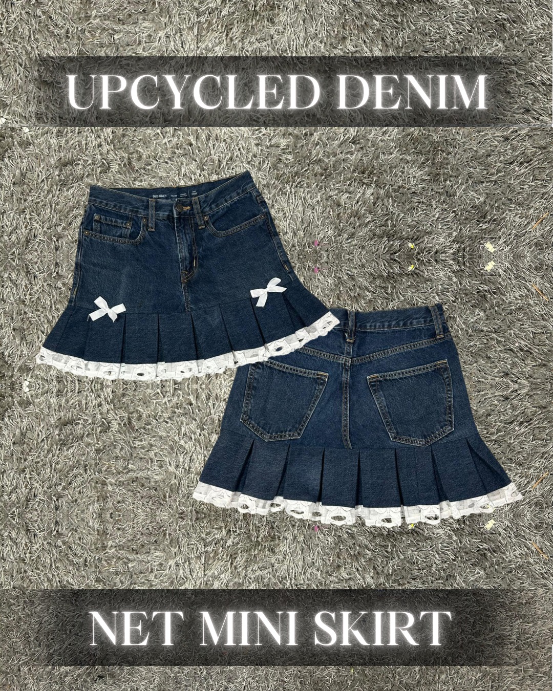 Upcycled Denim Net Mini Skirt