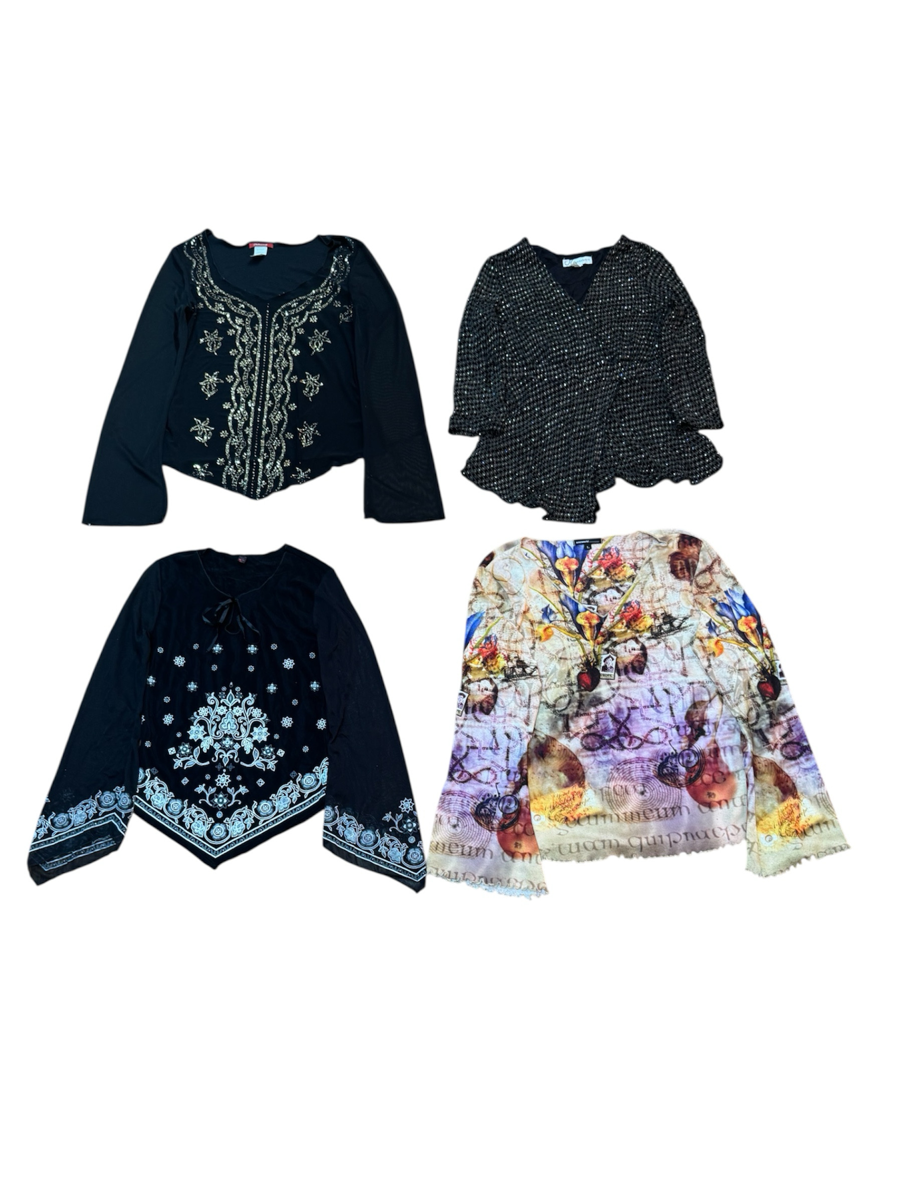 Y2K Long Sleeve Ruffles Mesh Tops