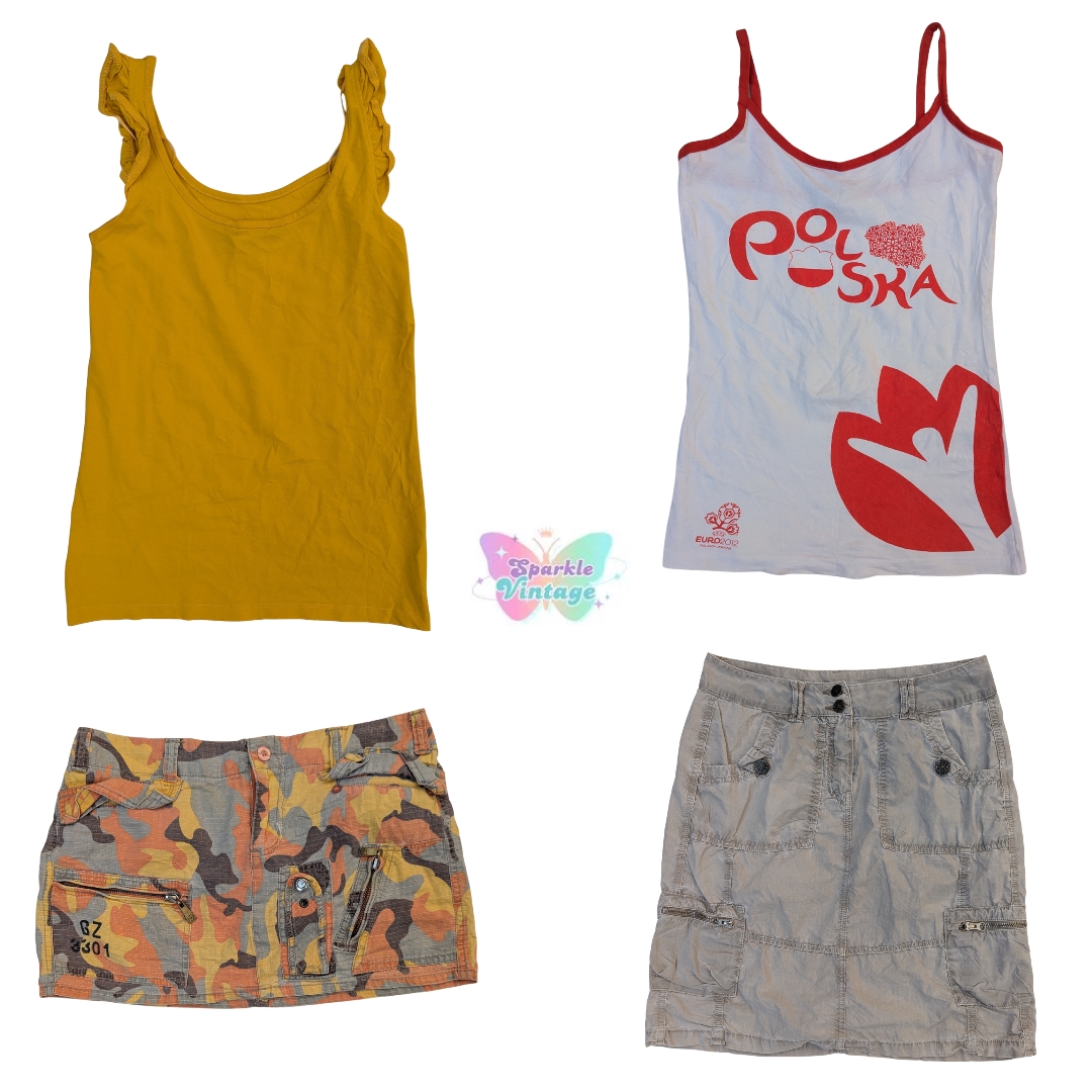 Y2K Street Style Bundle – Graphic Cami, Ruffle Tan..