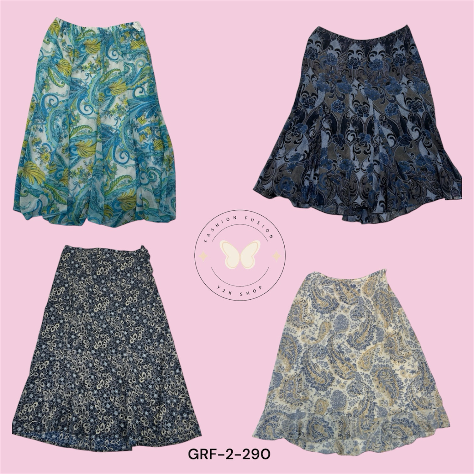 10.	Blue Floral Printed A-Line Poly Skirt for Wome..