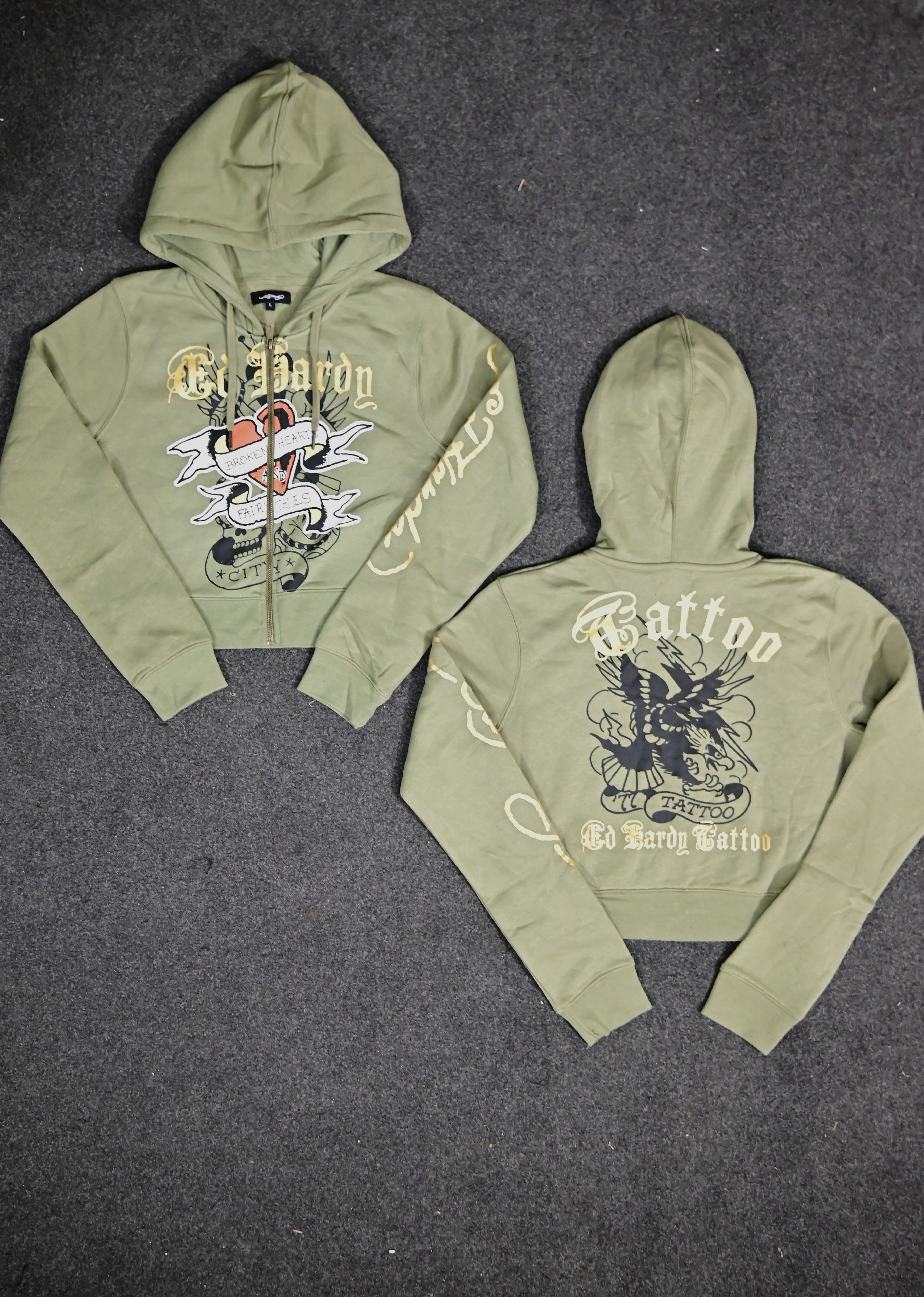 Ed Hardy Women's 'Broken Hearts' Cropped Zipper Ho..