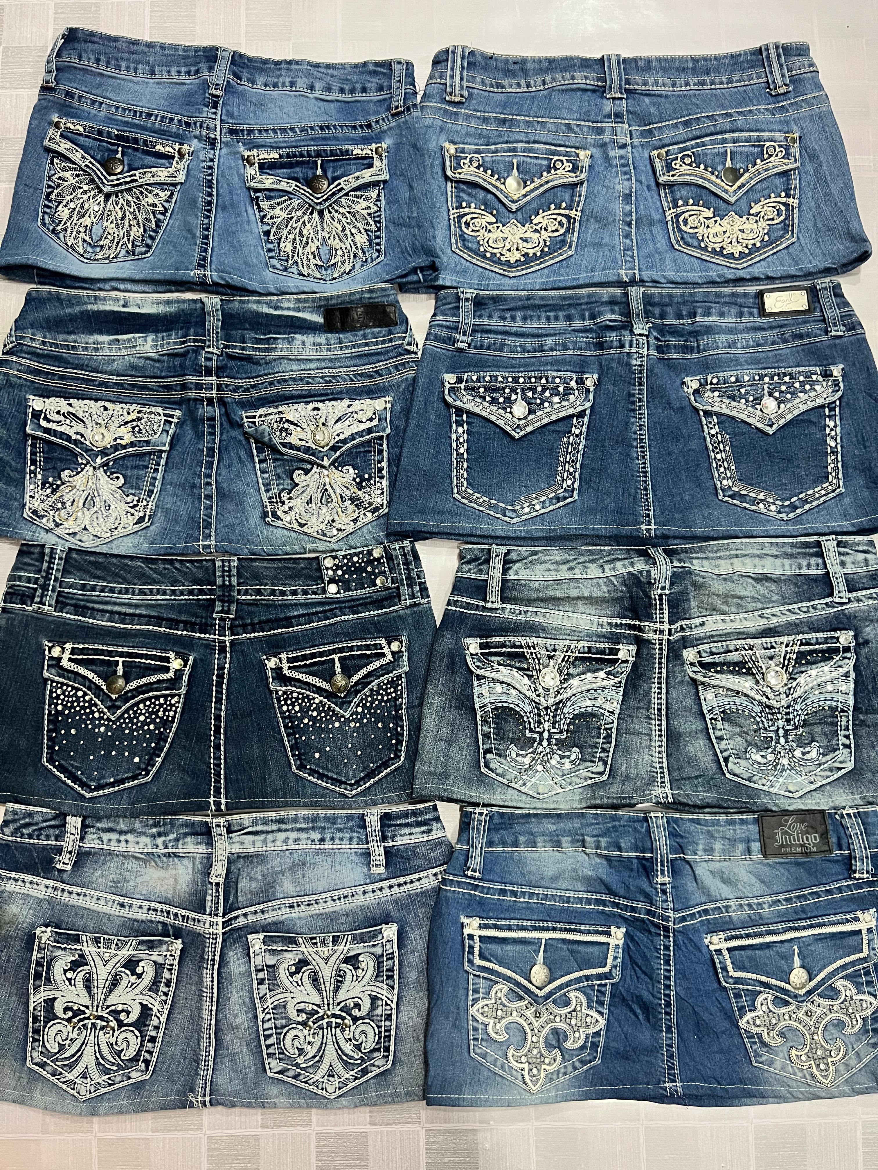 R524 Upcycled Ladies Embellished Micro Mini Skirts