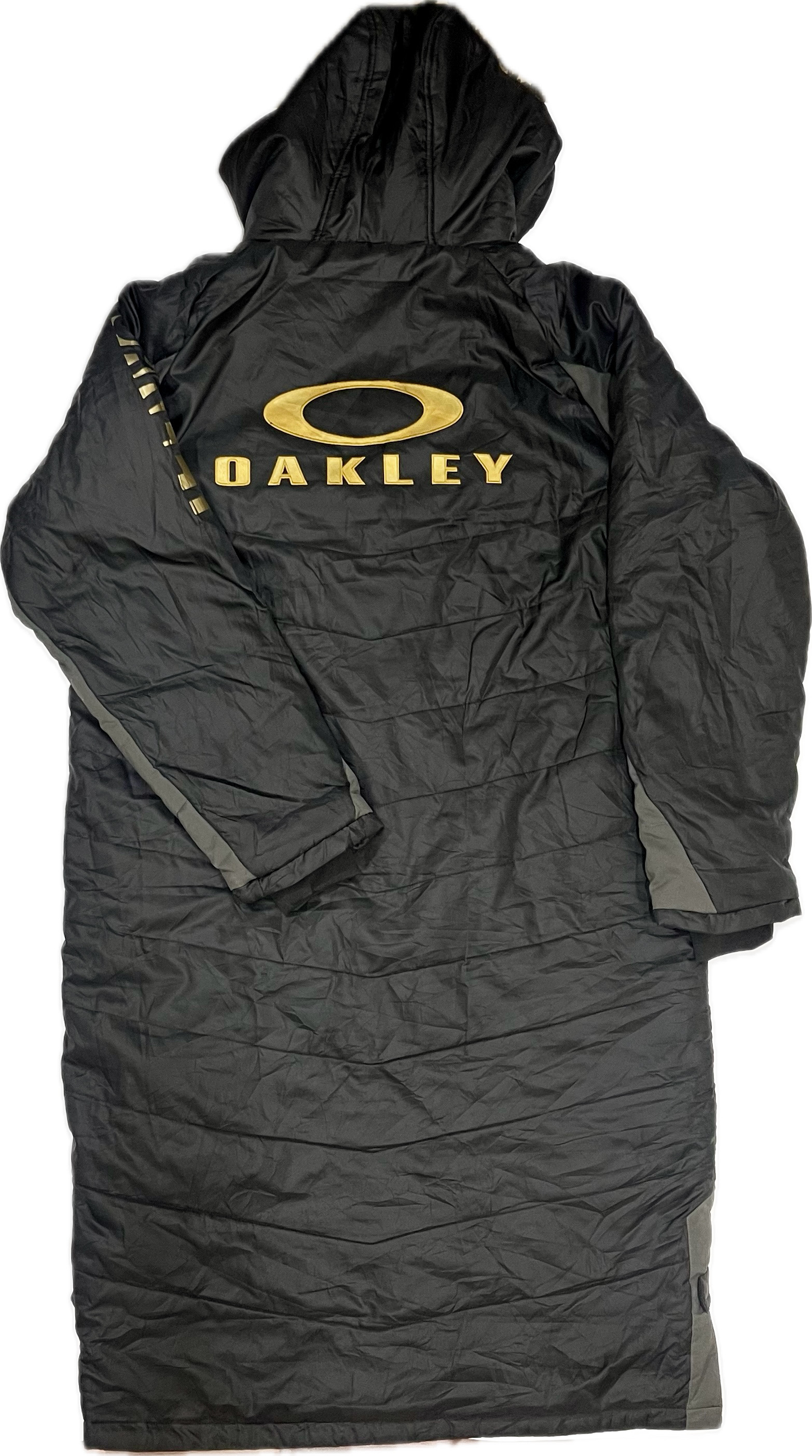branded long puffer coat