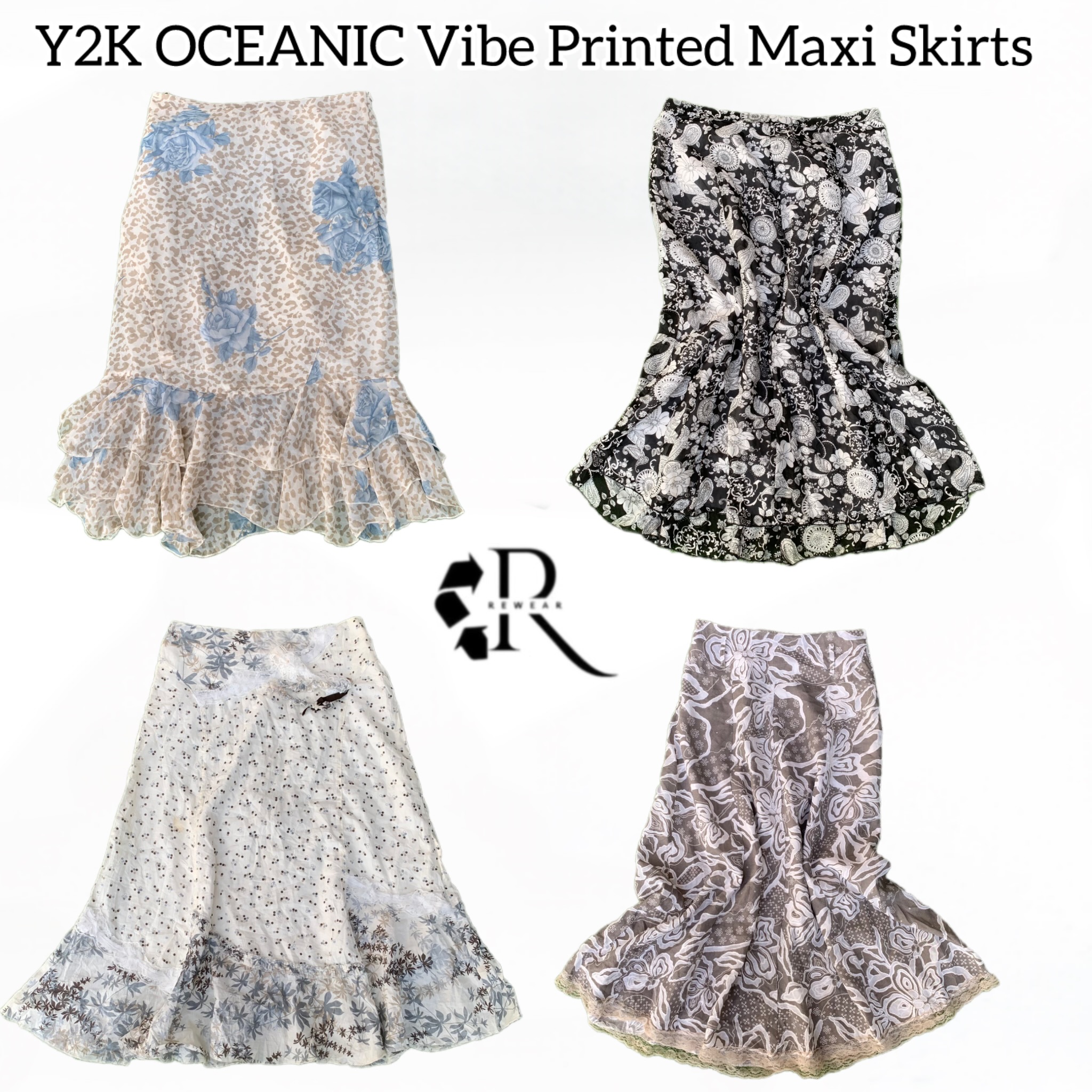 Y2K OCEANIC Vibe Printed Maxi Skirts Rw-1624
