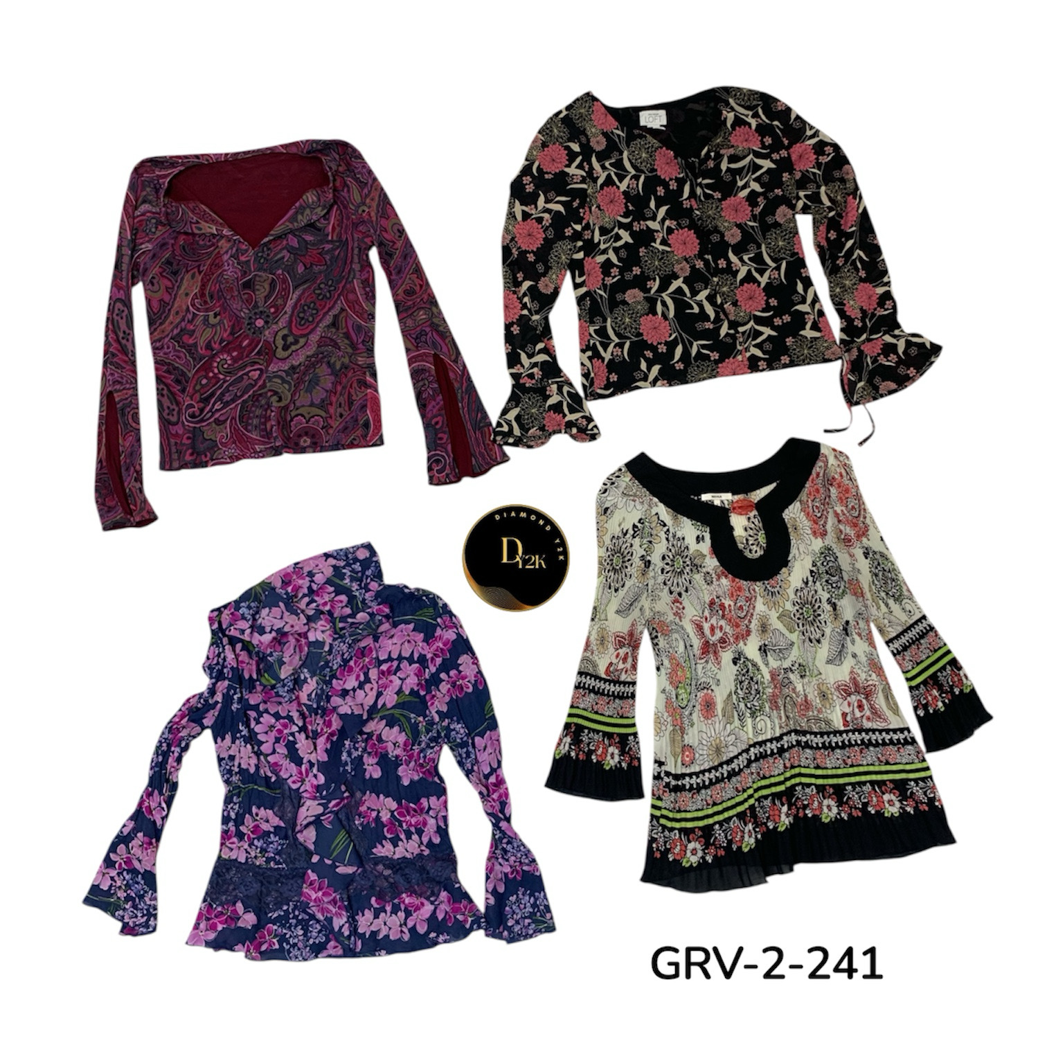 Printed Long Sleeve Y2K Blouse (GRV-2-241)