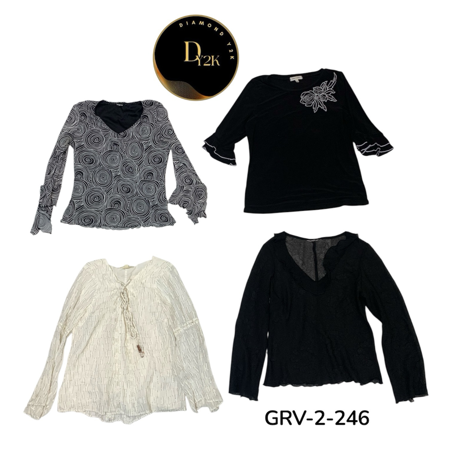 Y2K Style Printed Long Sleeve Blouse – Casual Vint..