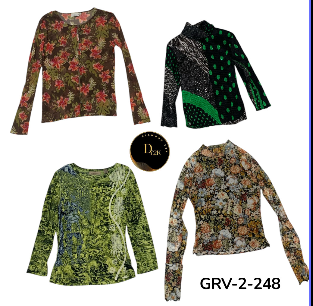 Women’s Y2K Printed Long Sleeve Blouse – Retro Str..