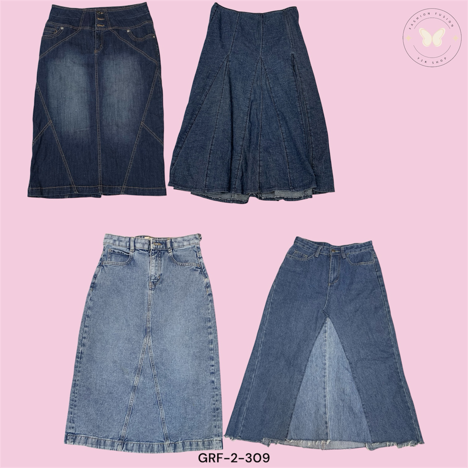 Classic High-Waist Denim Long Skirt for Women (GRF..