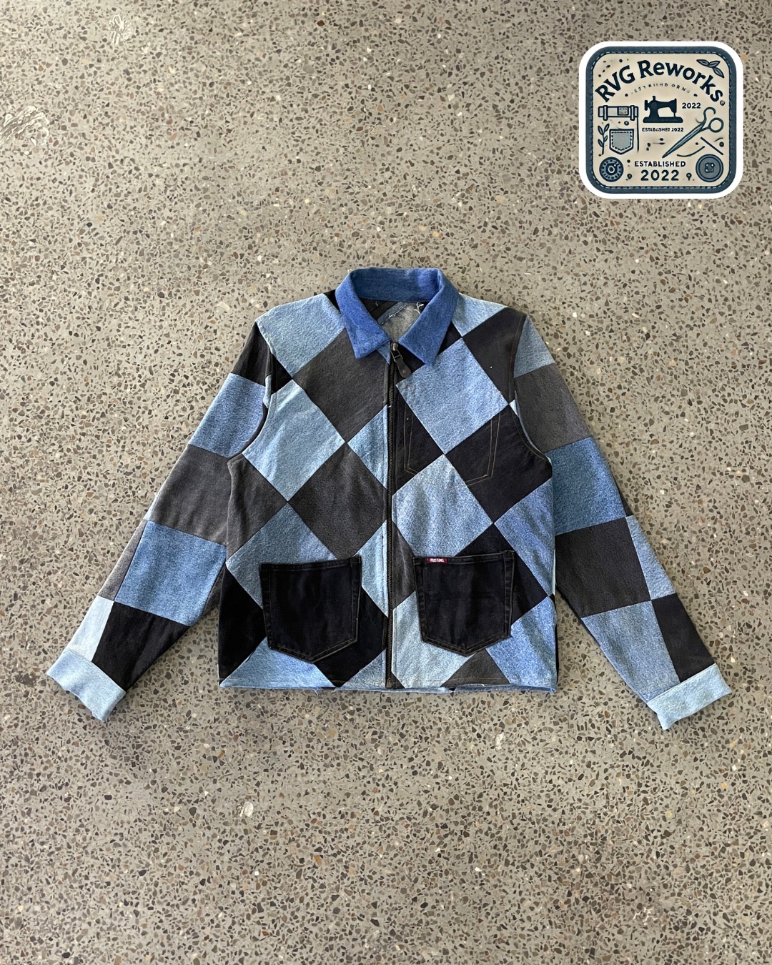 Upcycled Diamond Patchwork Zip Jacket