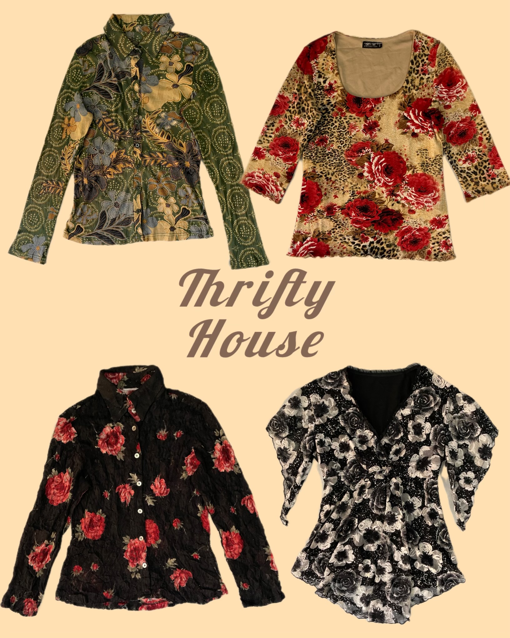 Retro Rose Printed Y2k Tops(TH/257)