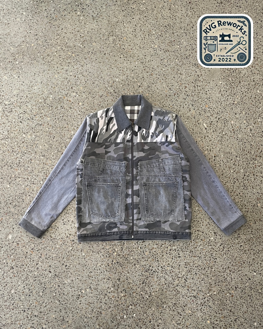 Upcycled Camo Panel Denim Jacket