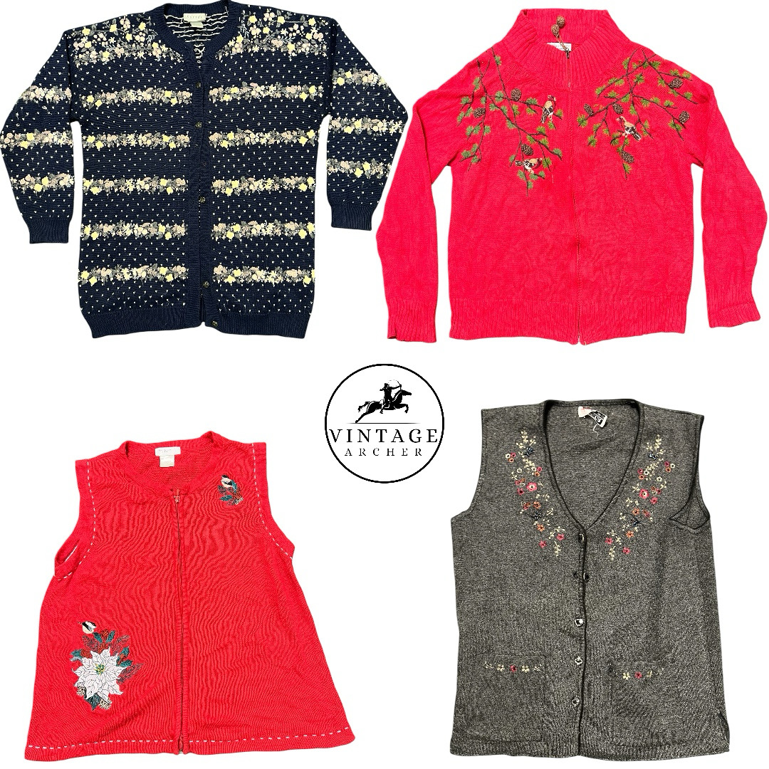Vintage Birds & Flowers Jumpers/Cardigans: 10 Pcs ..