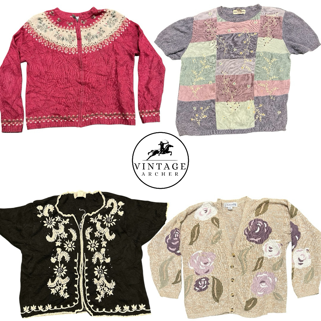 Vintage Embroidered & Flowers Jumpers: 10 Pcs (S-1..