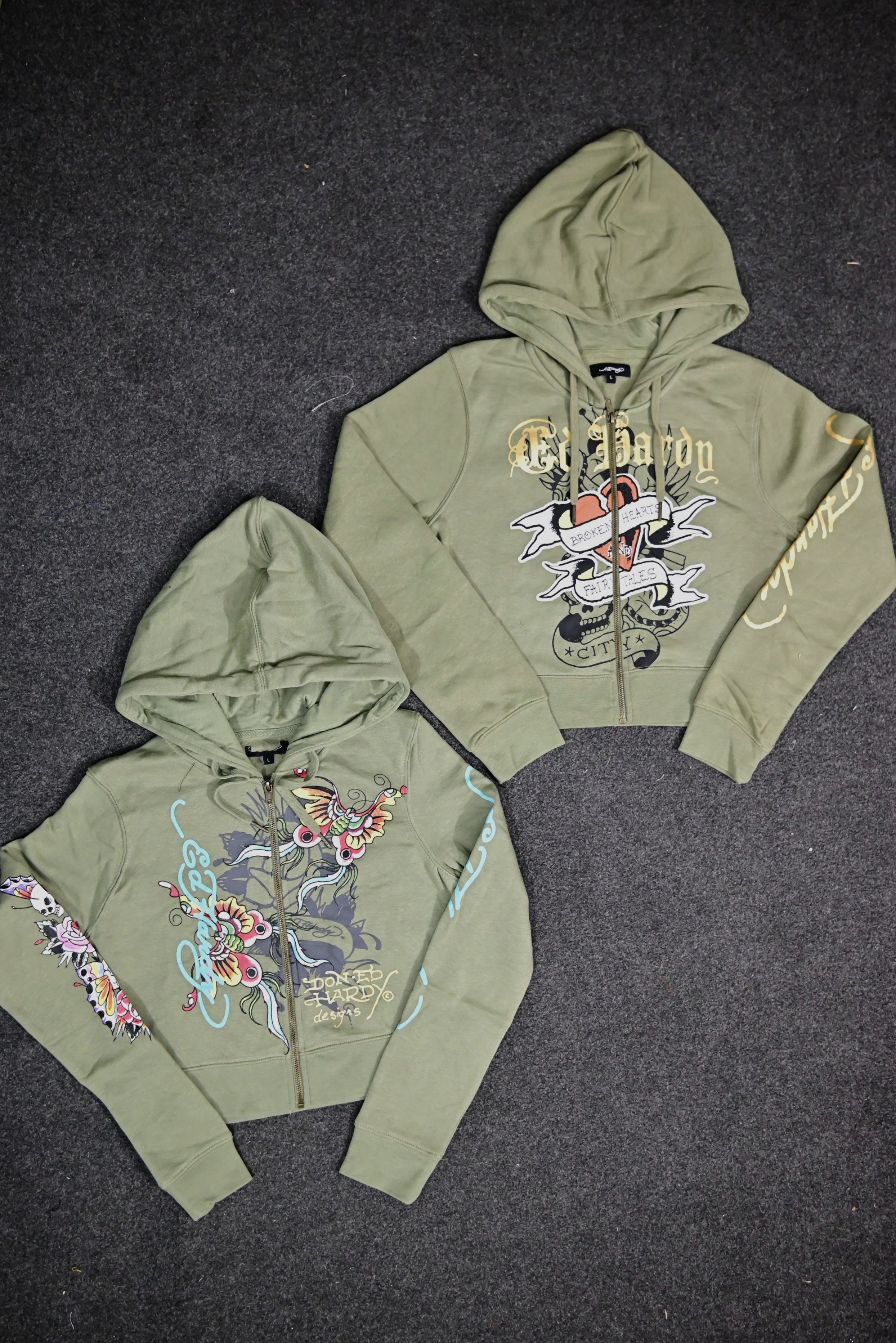 Ed Hardy Women's Sage Green Cropped Zipper Hoodies