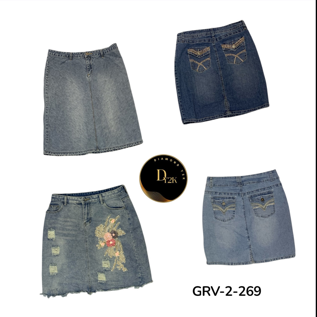 Retro Y2K Long Denim Skirt  (GRV-2-269)