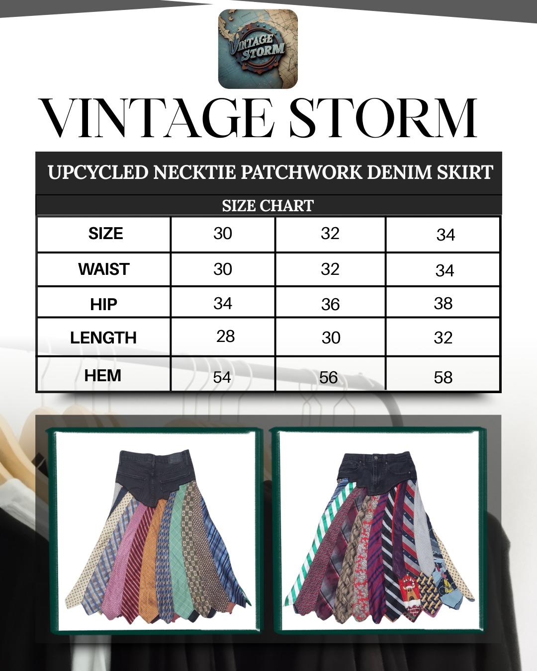 Upcycled Necktie Patchwork Denim Skirt