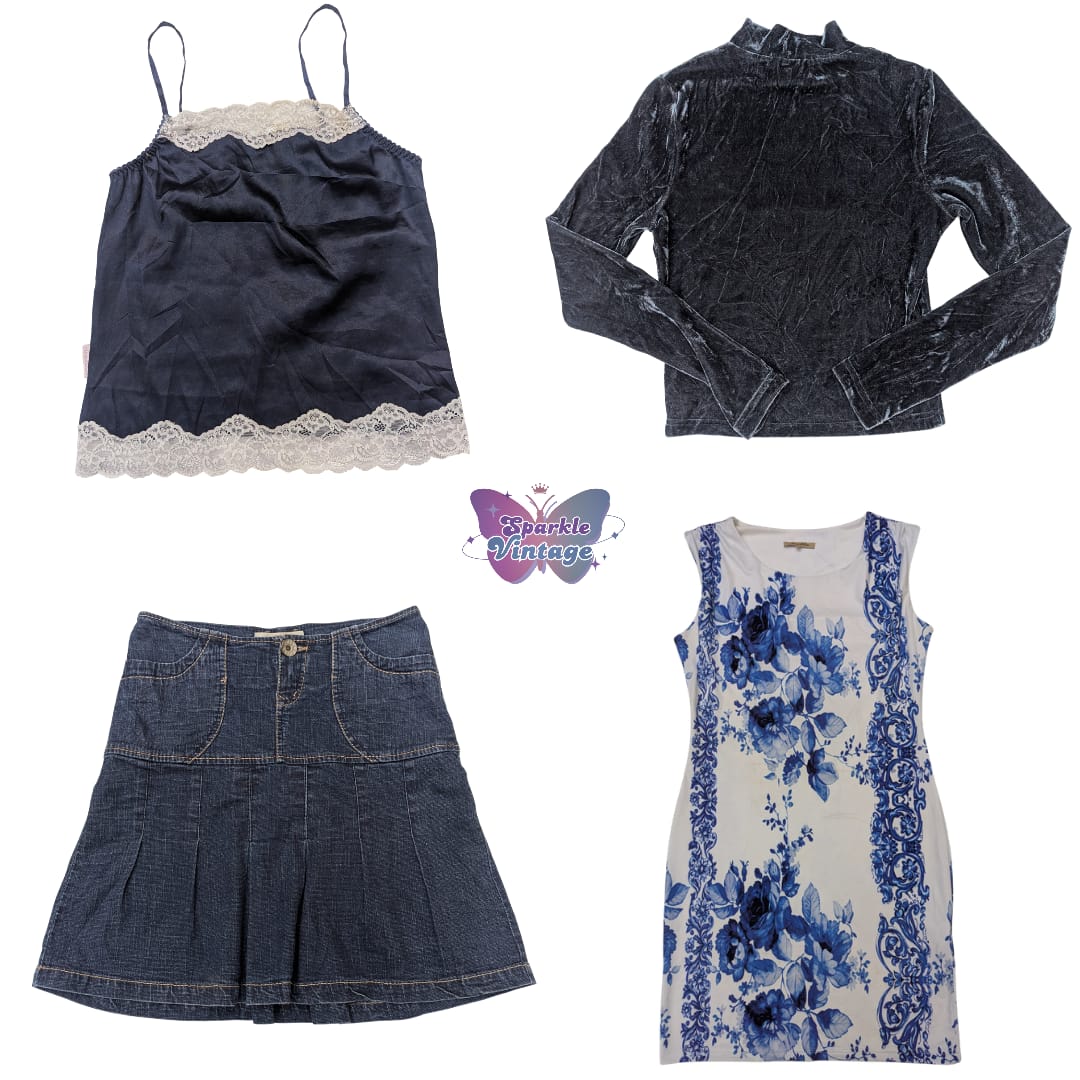 Y2K Printed Dresses - Denim Mini skirts & Mix Blou..