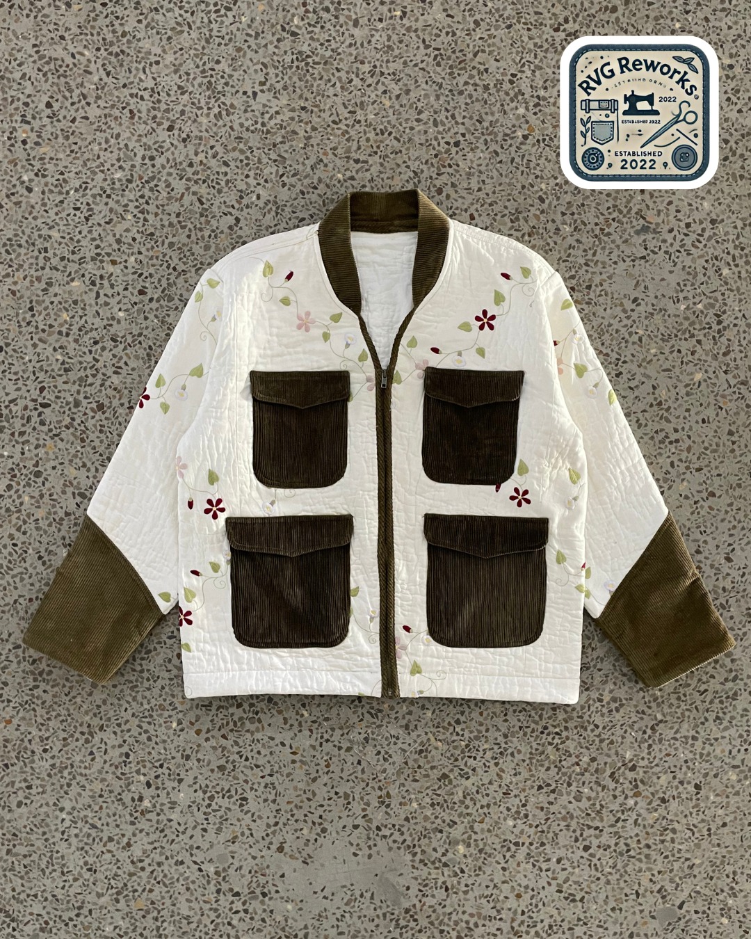 Upcycled Floral Quilt + Corduroy Utility Jacket