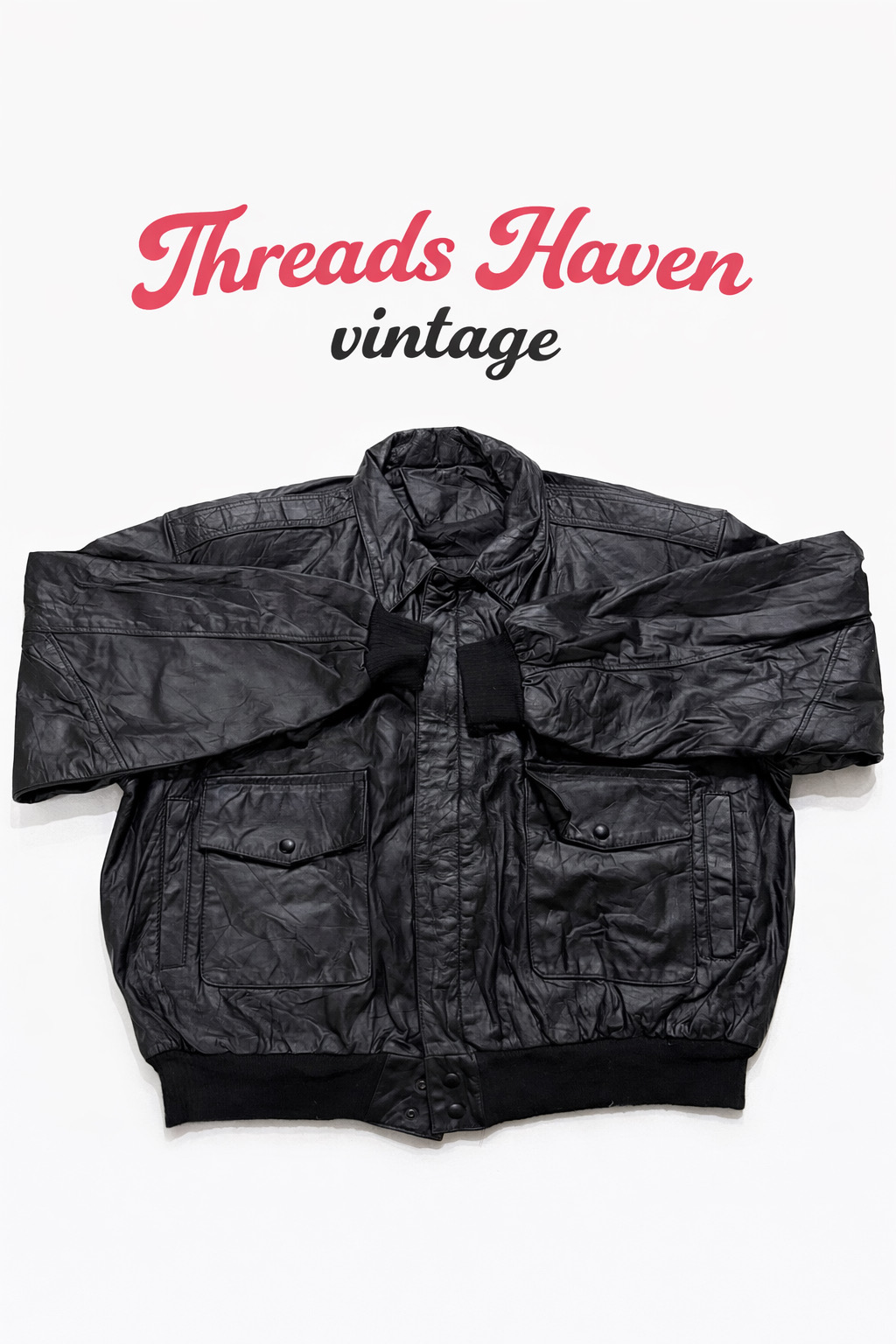 Vintage Black Leather Bomber Jacket – Classic Norm..