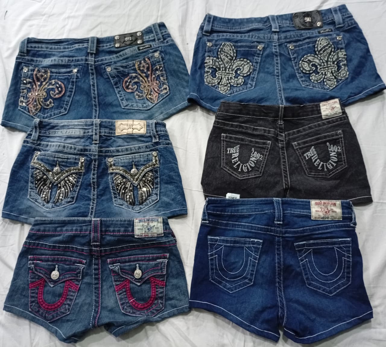 CR6913 Upcycled Miss Me & True Religion Shorts