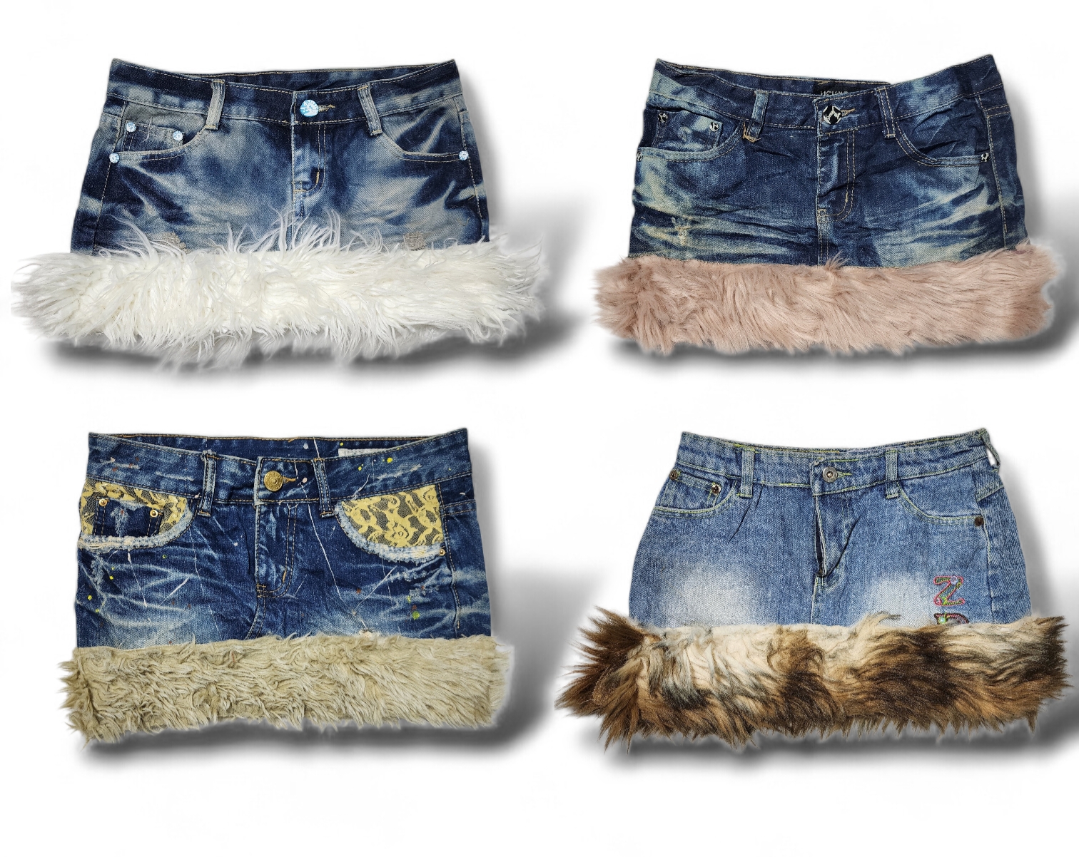 UPCYCLED DENIM MINI SKIRT WITH FUR