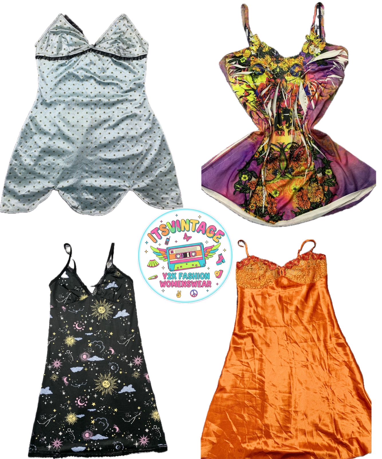 Vintage Y2K Slip Dress & Nightwear Bundle –  Satin..
