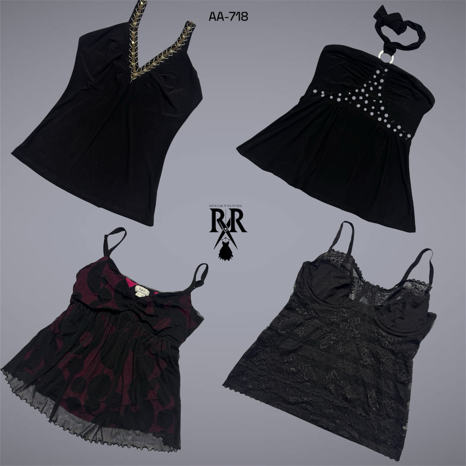 Y2K All Black Gothic Cami Tops (AA-718)