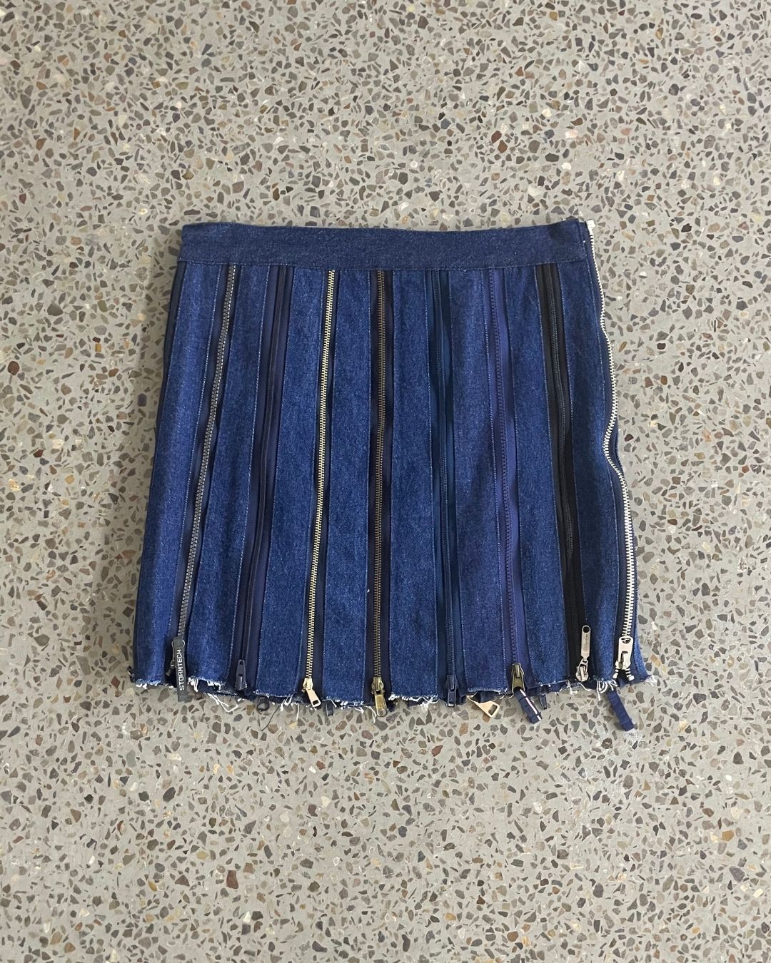 Upcycled Multi-Zip Denim Mini Skirt