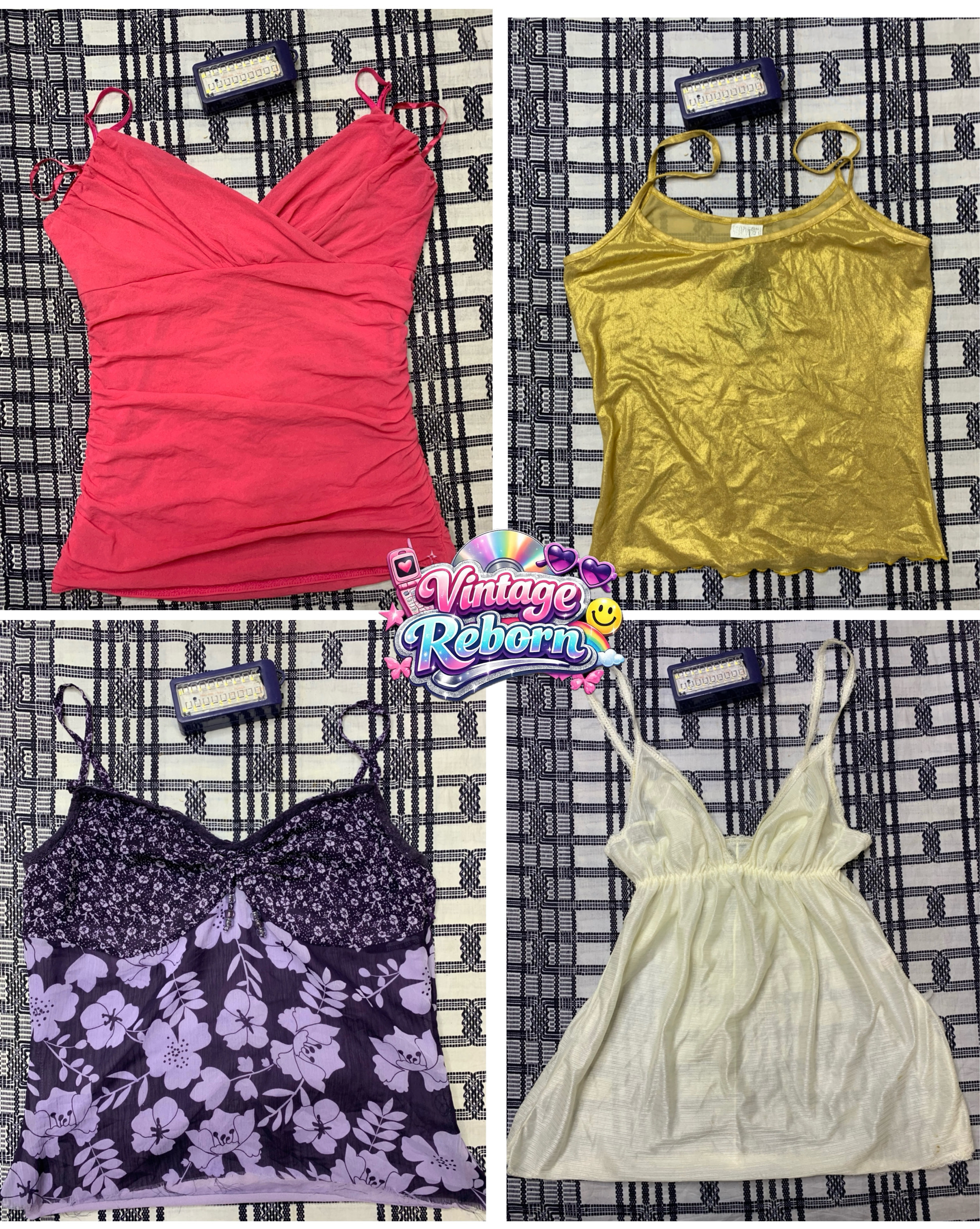 Y2K Vintage Cami Top Mix – Lace, Ruched & Printed ..