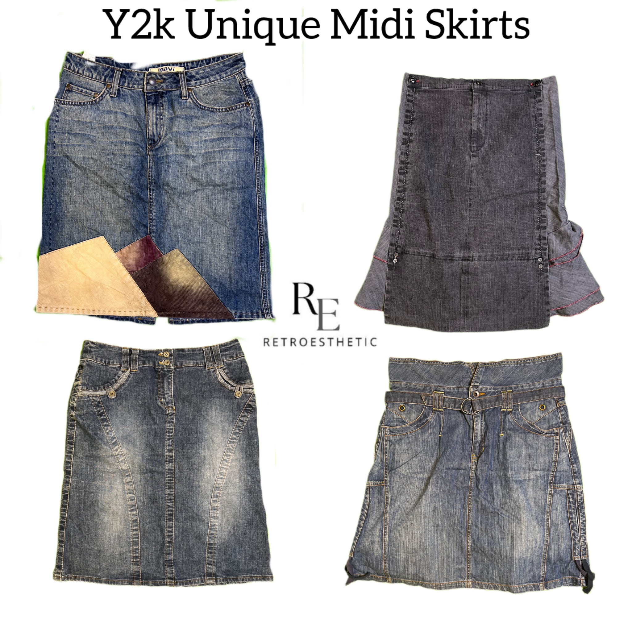 Y2K Unique Denim Midi Skirts RE-2839