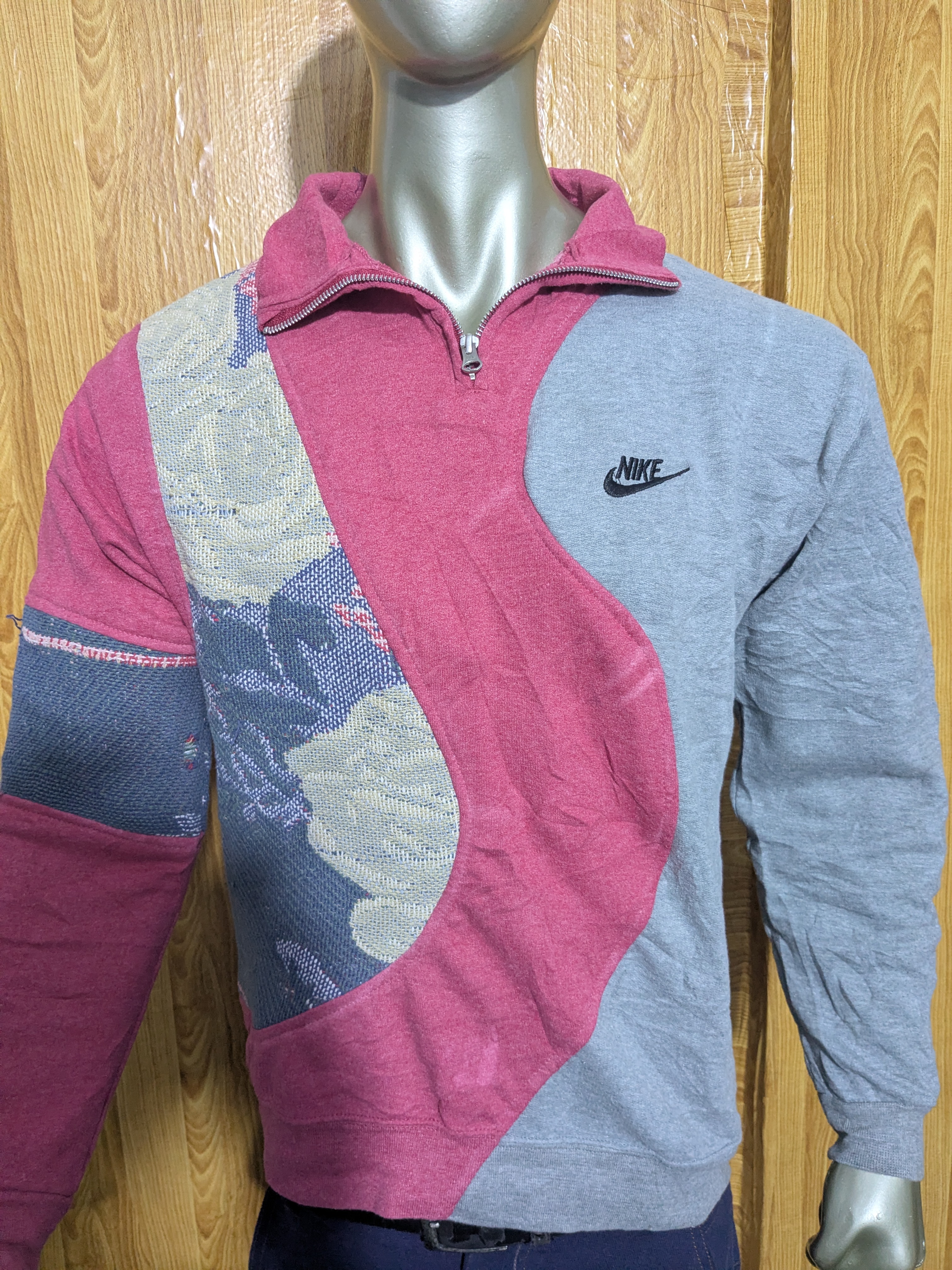 Upcycle Nike half zip tapestry blanket sweatshirt
