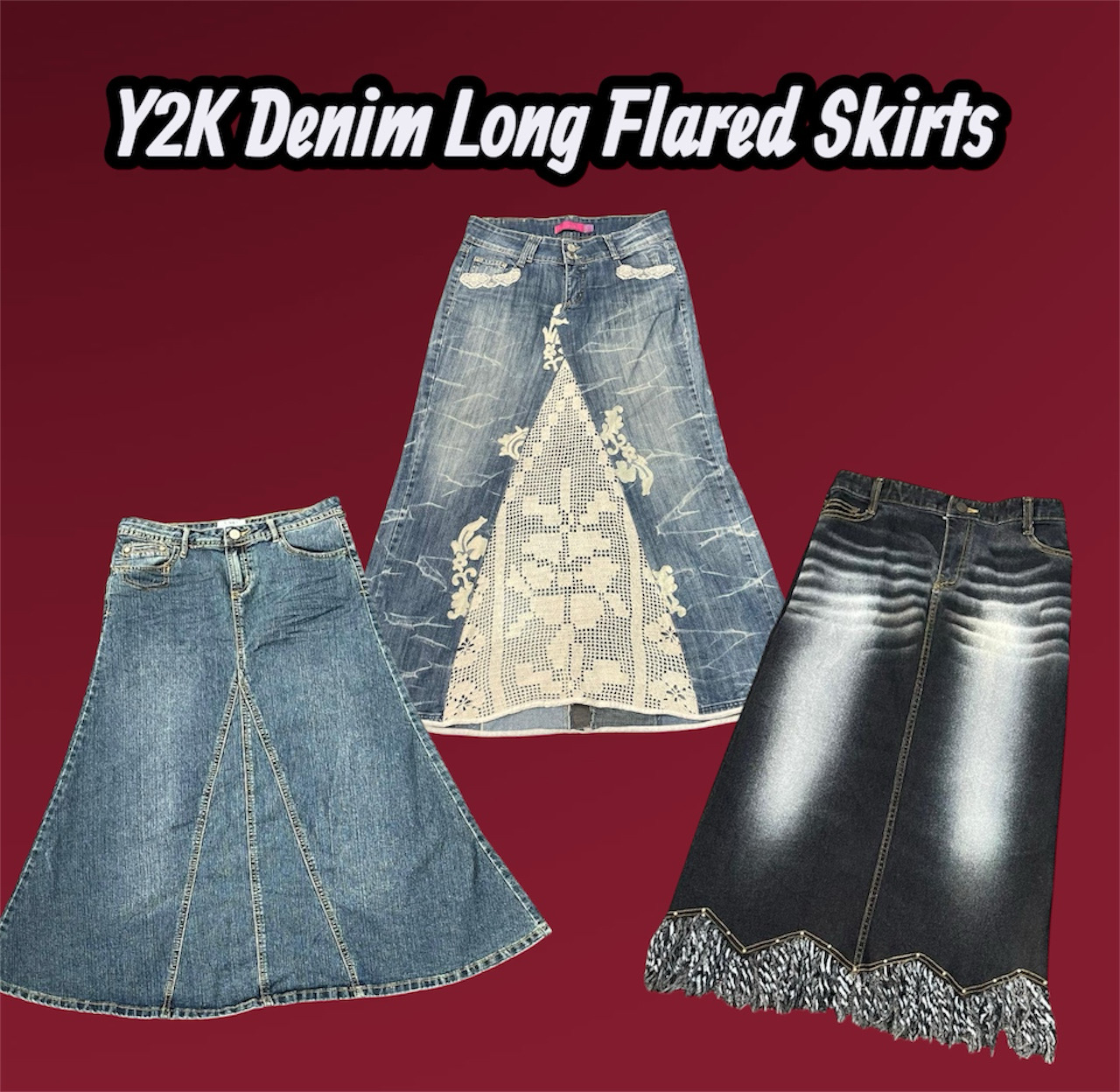 Y2K Denim Long Flared Skirts - (06/03)