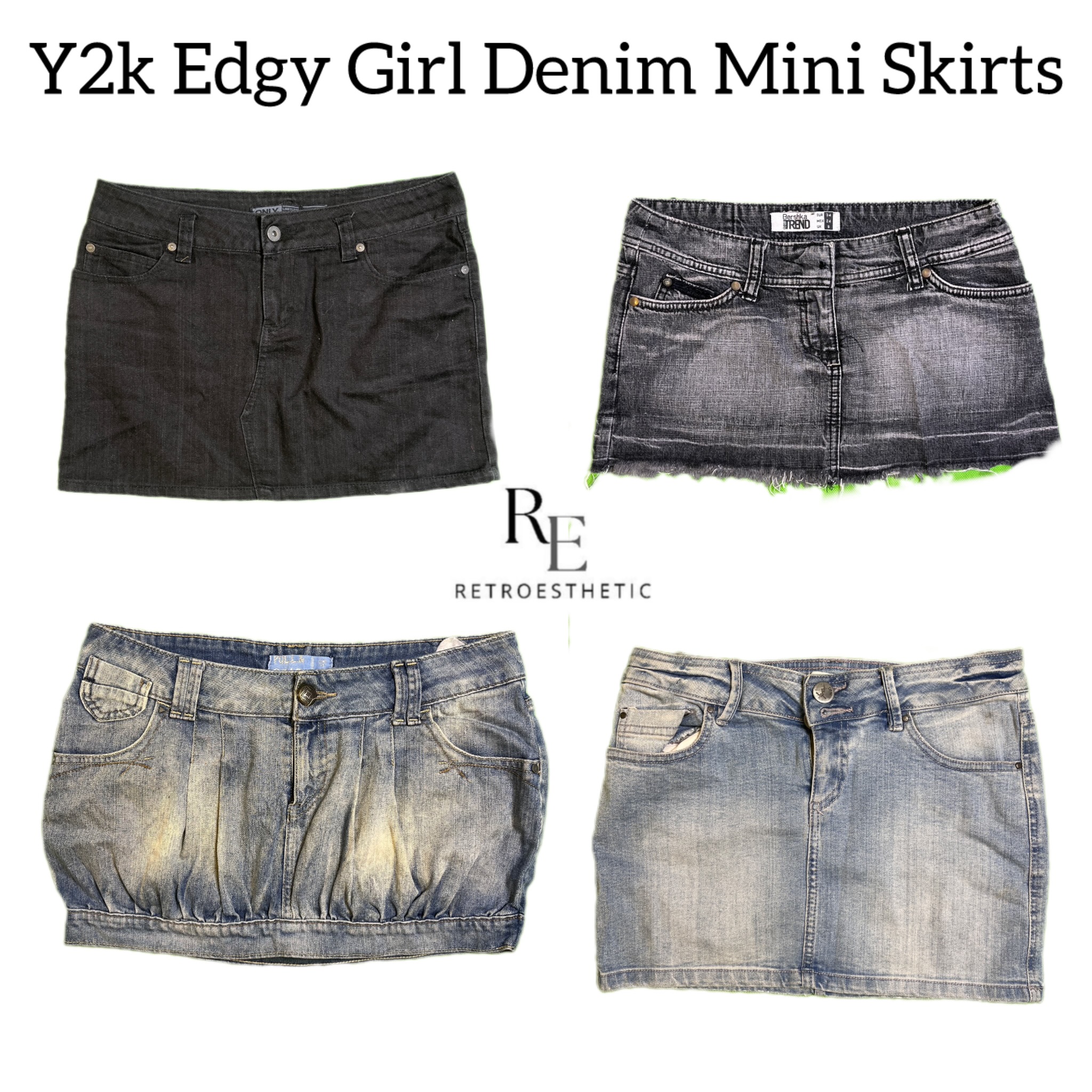 Y2K Edgy Girl Denim Micro Mini Skirts RE-2844