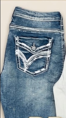 Jeans con ricamo Y2K, stampe posteriori e tasche