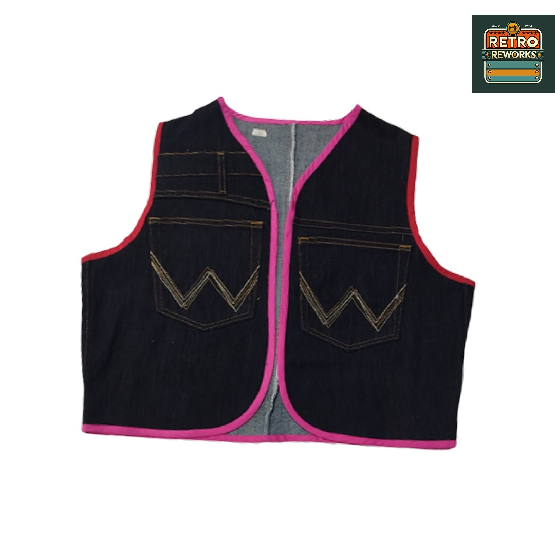 Upcycled Denim Gilet with Contrast Pipings