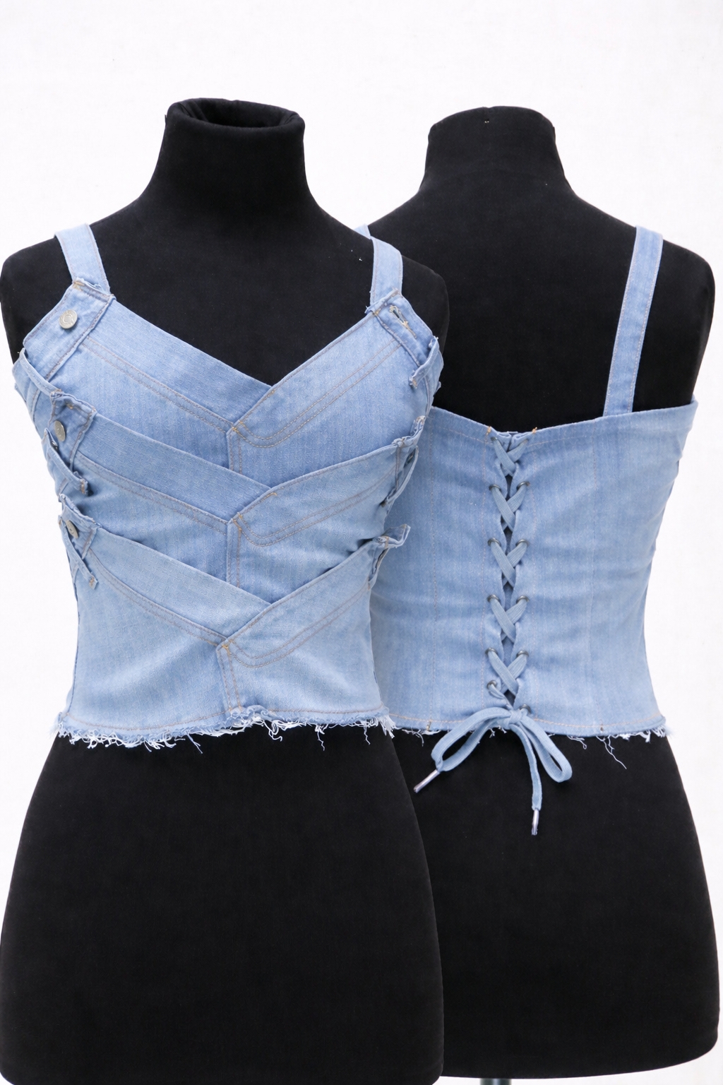 CR1398 Upcycled Strap Corset Top