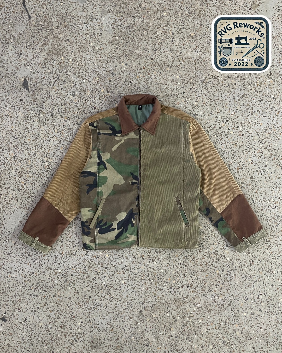 Upcycled Camo Contrast Workwear Jacket