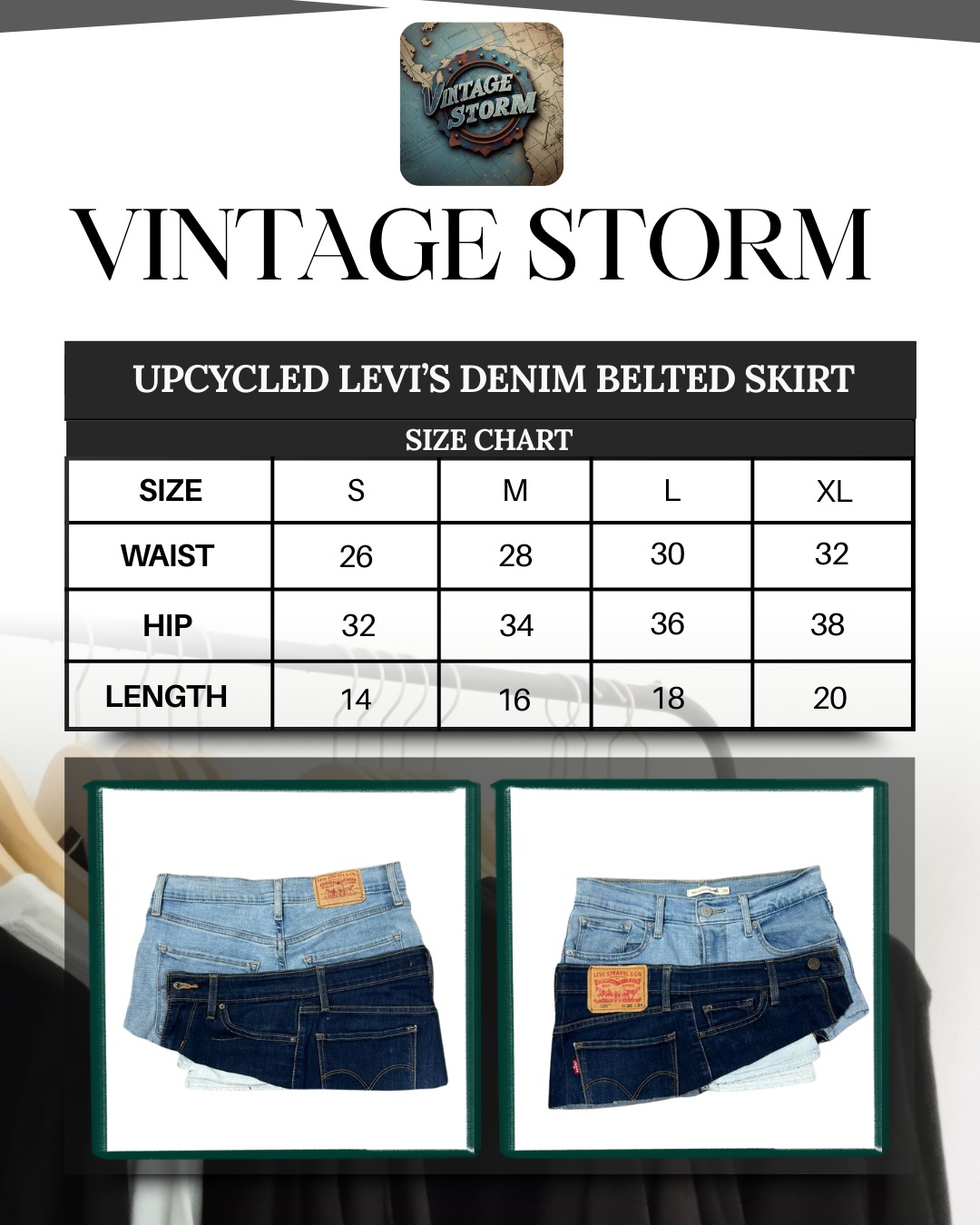 Upcycled Levi's Denim Belted Skirt