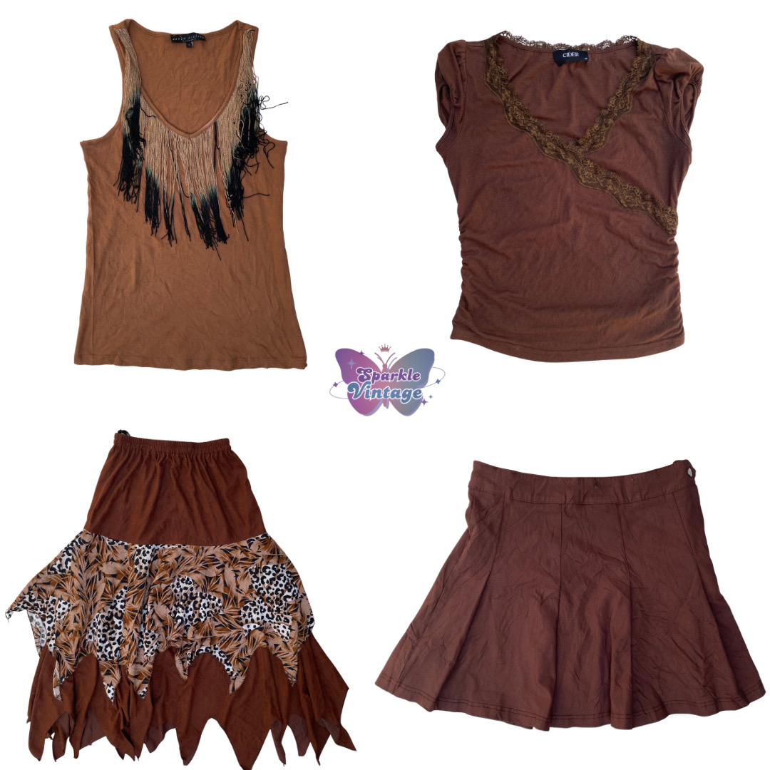 Y2K Earth Tone Vintage Mix Bundle – Brown Tops - M..